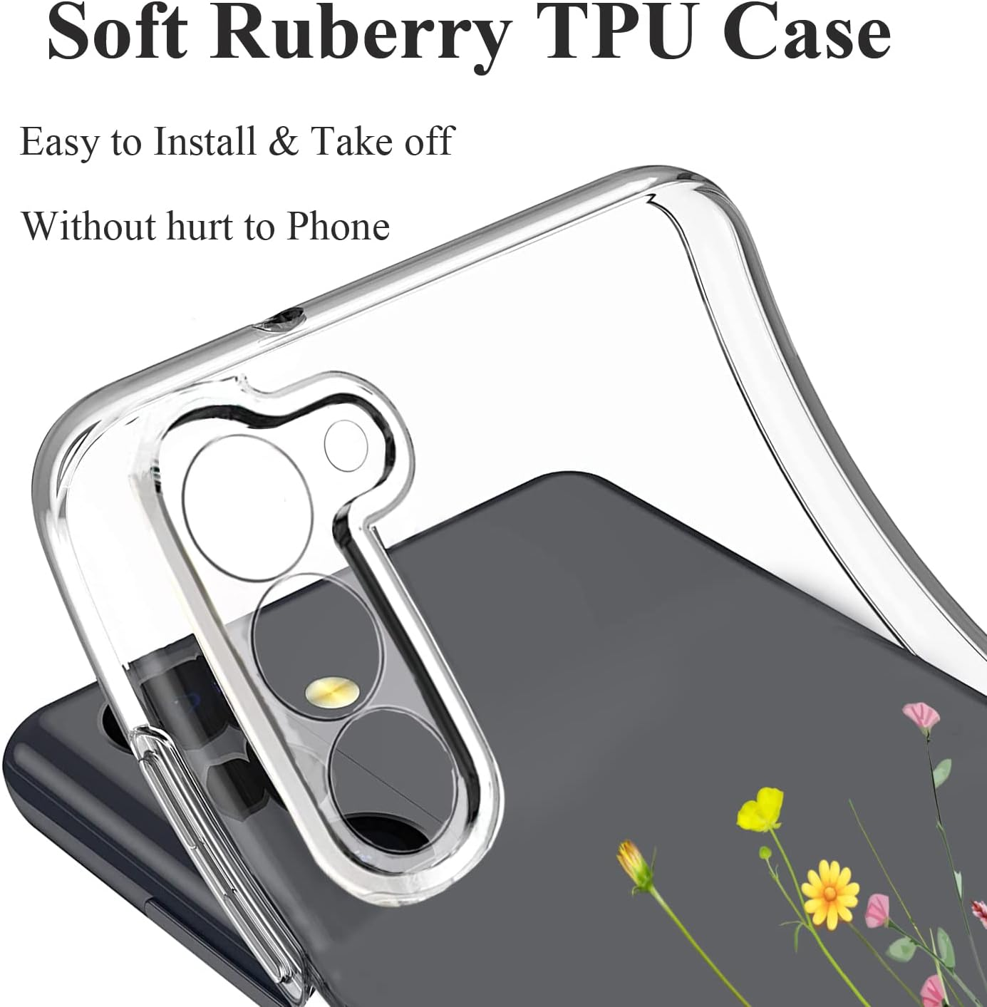 Unov Case Compatible with Galaxy S23 Case Clear with Design Soft TPU Shock Absorption Slim Embossed Pattern Protective 6.1 Inch (Flower Bouquet) - Rainbow Dinosaur image number 5