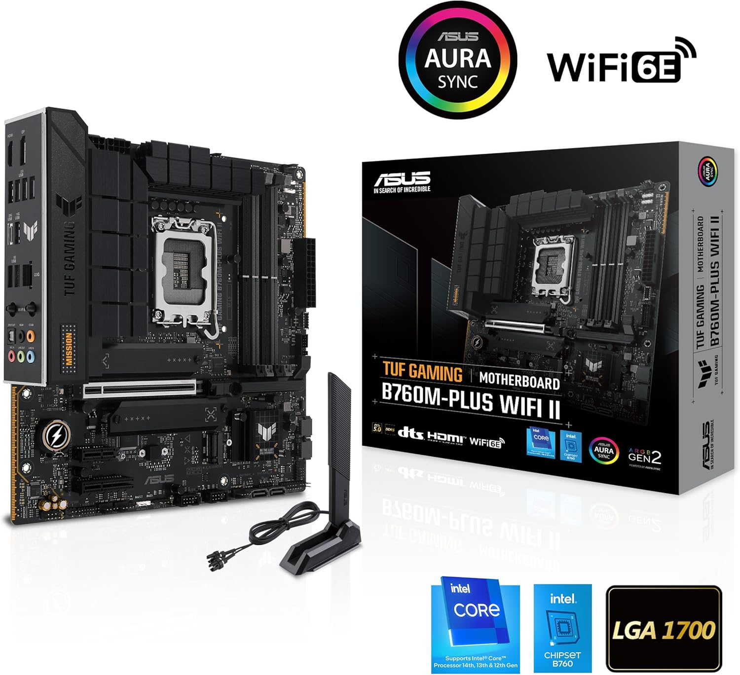 ASUS TUF Gaming B760M-PLUS Wifi II Motherboard Intel B760 LGA 1700 Matx (Pcie 5.0, M.2, DDR5, Wifi 6E, Q Antenna, Realtek 2.5GB Ethernet, DP, HDMI, SATA 6Gbps, USB Type-C, Thunderbolt 4, Aura Sync) image number 6