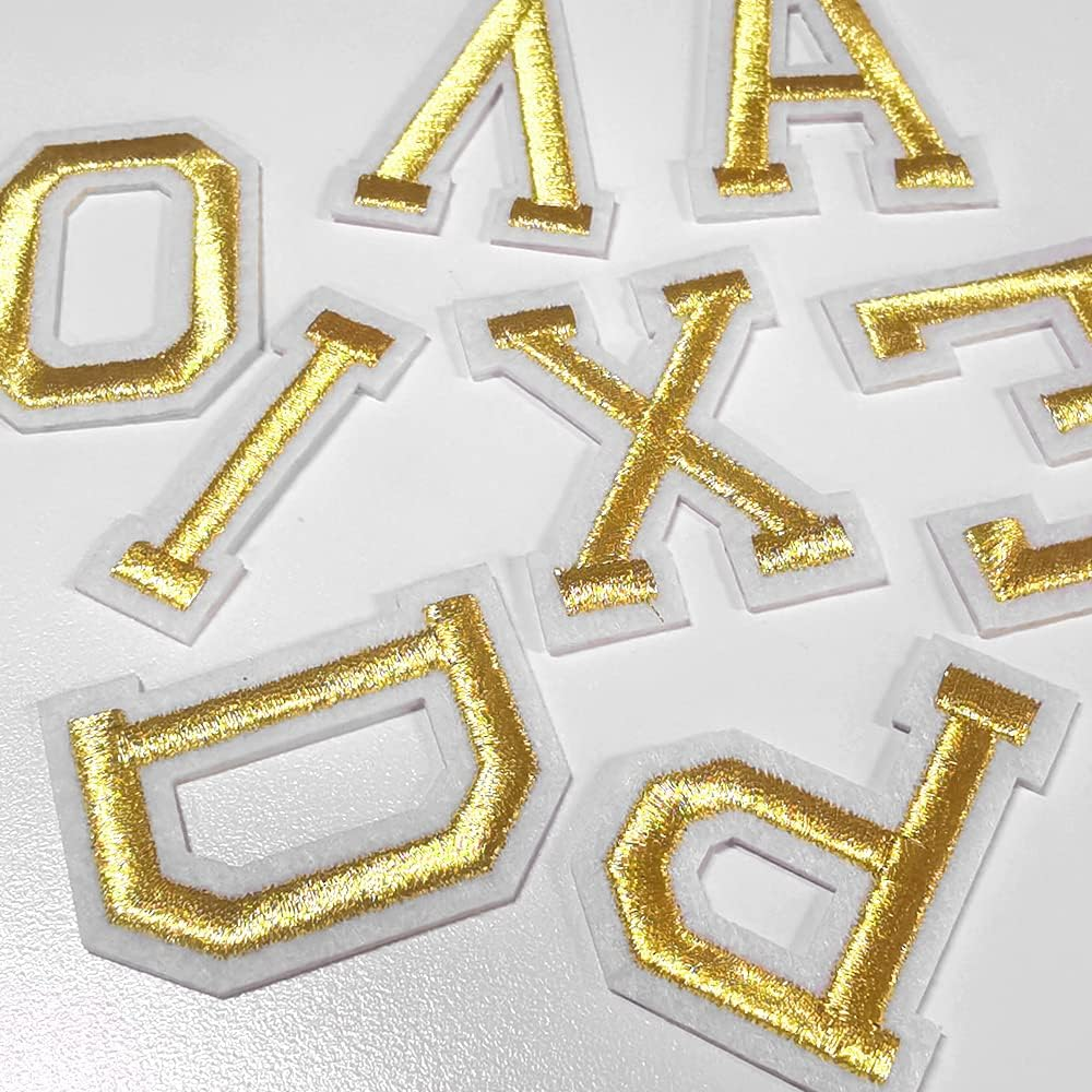 52 Pcs Embroidered Iron on Letters for Clothing - Gold & Multicolor A-Z Alphabet Patches - Easy Apply with Iron or Sew - for Hats, Shirts, Bags, Jeans by Sourceton image number 4
