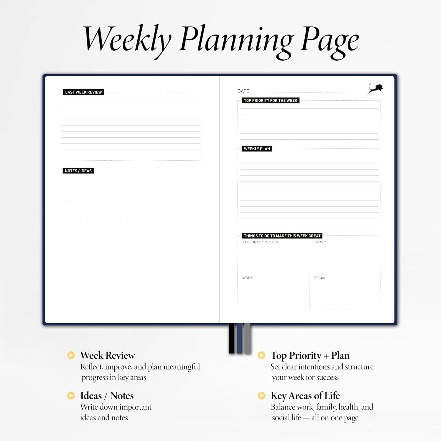 Daily Planner, Calendar and Gratitude Journal to Increase Productivity, Time Management & Happiness - Hardcover, Undated 24-Hour Schedule a Day Life Planner - 6 Months - Guaranteed - Black image number 3