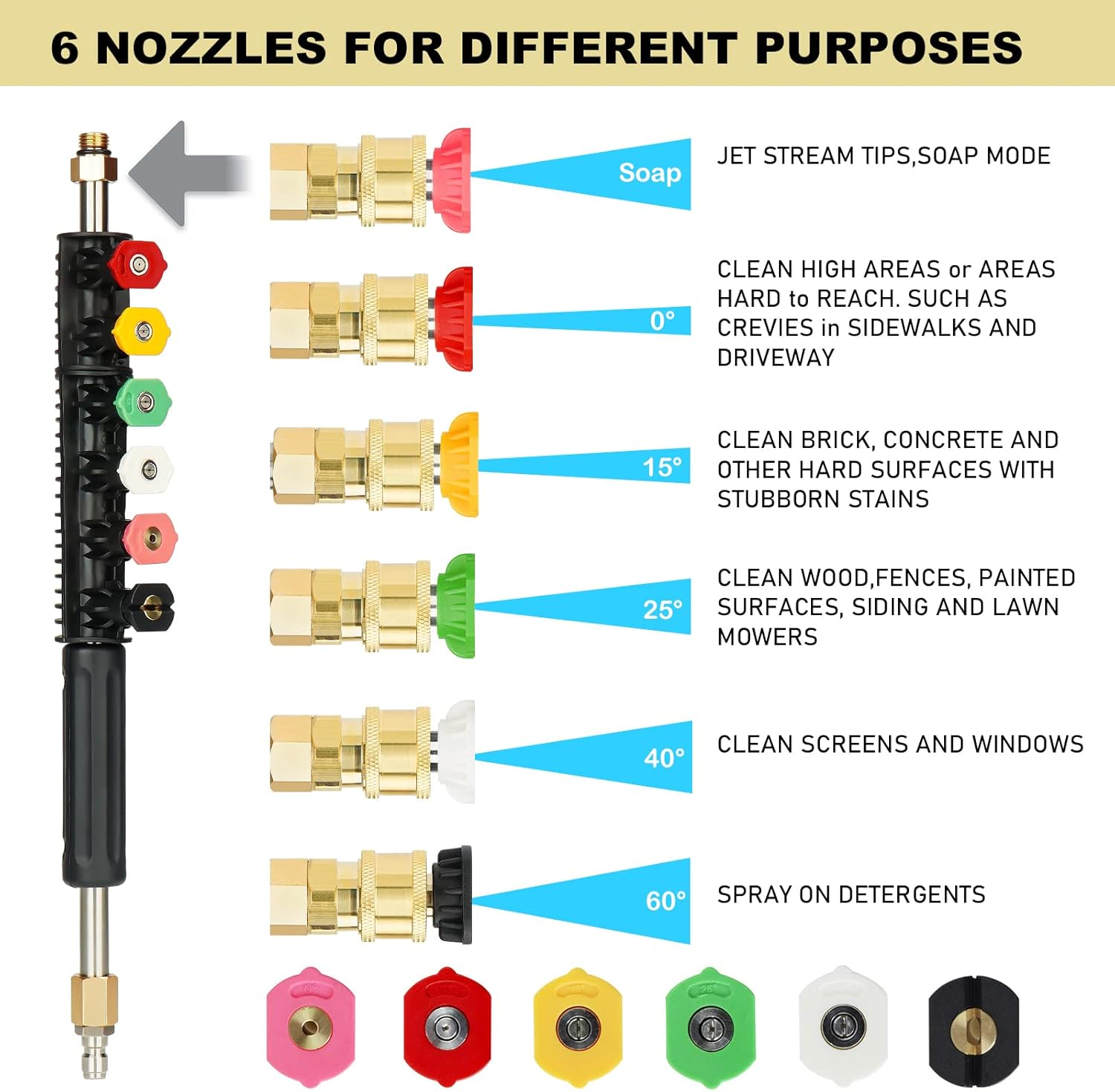 Youxmoto Pressure Washer Extension Wand Set, 4000 PSI Upgrade Power Washer Lance with 6 Spray Nozzles, 30&deg;, 90&deg;, 120&deg; Curved Rod, 97 Inch, 1/4&ldquo; Quick Connect