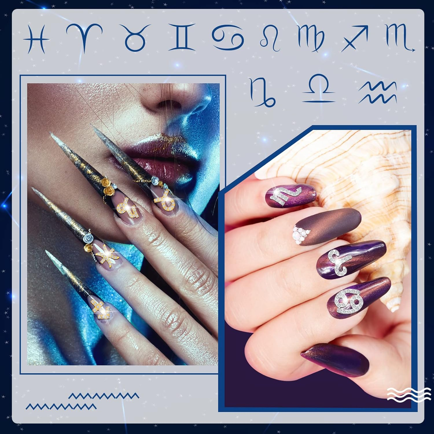 48 Pcs Zodiac Nail Charms Zodiac Sign Charms for Nails 3D Rhinestone Jewelry Nail Art Nail Charms DIY Horoscope for Jewelry Making Nail Necklace Bracelet Earrings Crafts Supplies (Gold, Silver) image number 5
