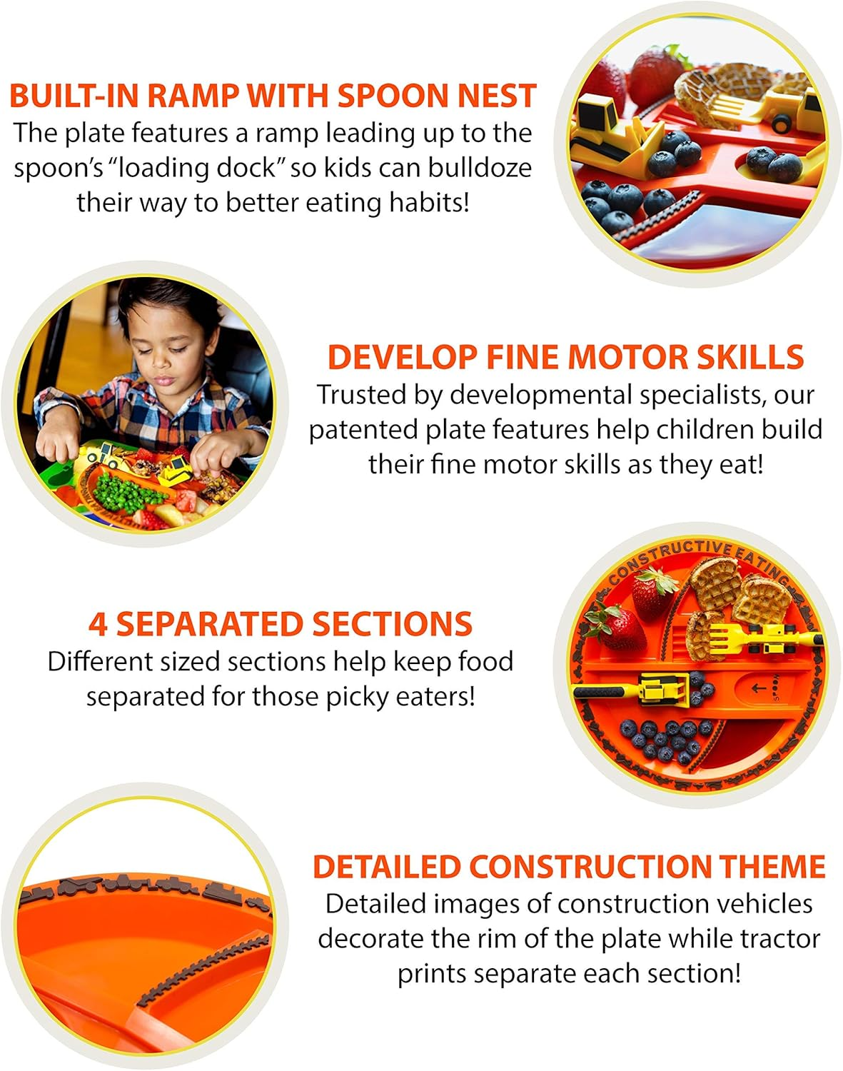 Plate and Utensils Set,Set of 3 Construction Plate and Construction Worksite Placemat,Perfect Divided Plates Gifts(Orange) image number 6