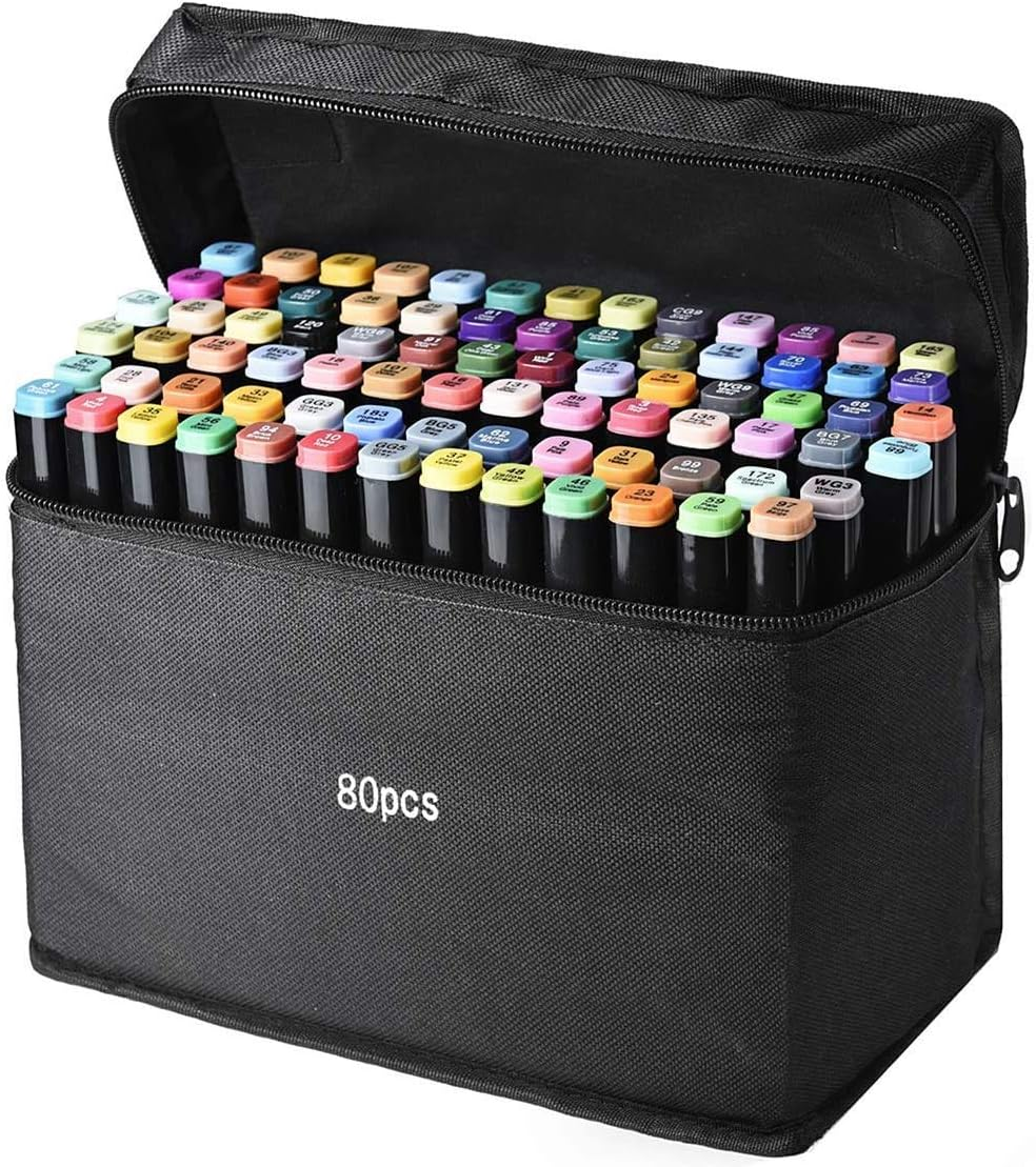 80 Color Alcohol Markers Pen Set for Drawing, Thebeautiful Artist Art Markers Permanent Dual Tip Drawing Markers Set, Sketch Color Illustration Highlighting for Kids Adult Markers(Black Shell)