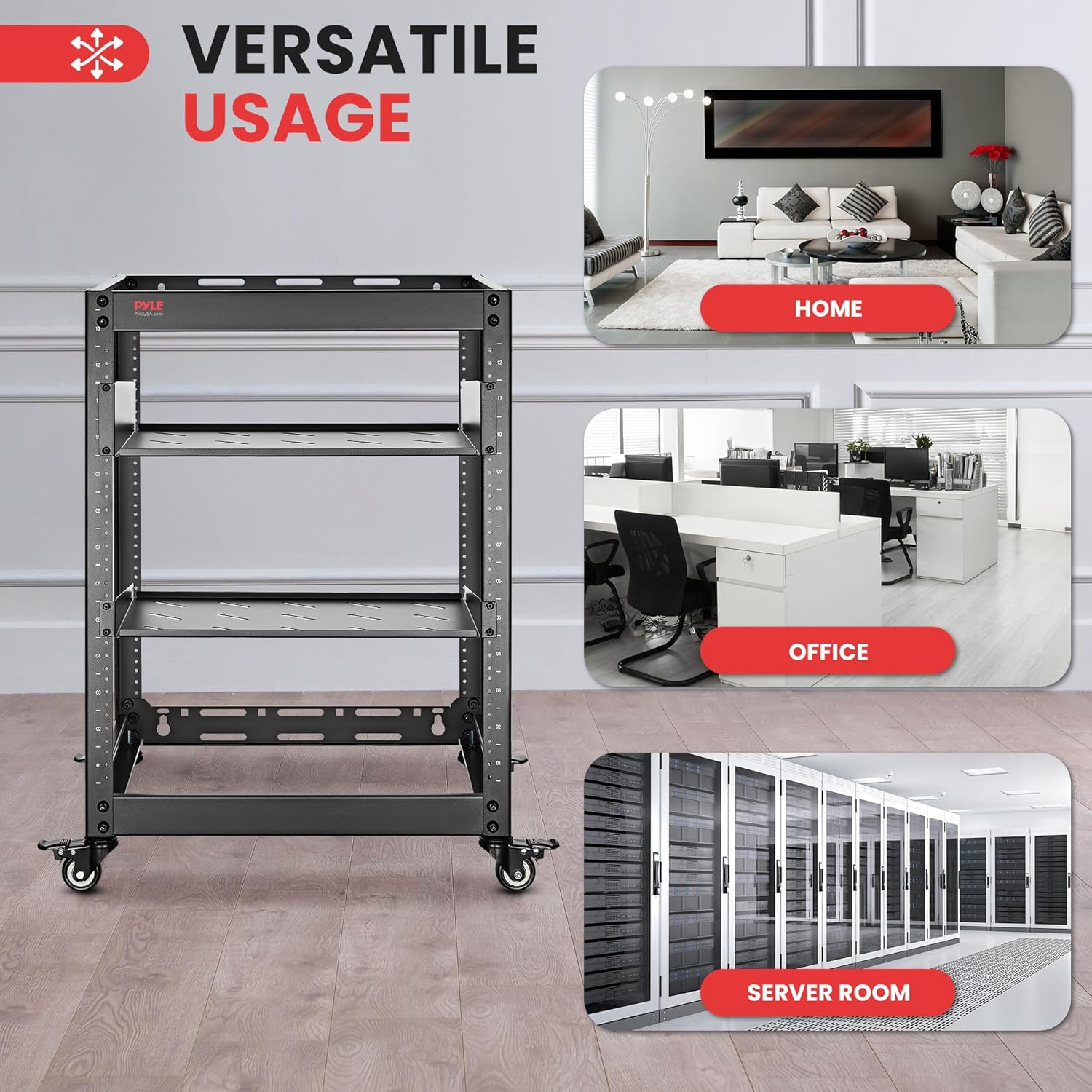 15U Server Rack Network Cabinet - Open Frame Rack, Wall Mountable Heavy Duty Designs for Servers & AV Gear | Compatible with 19" Equipment Standard (Black) image number 3