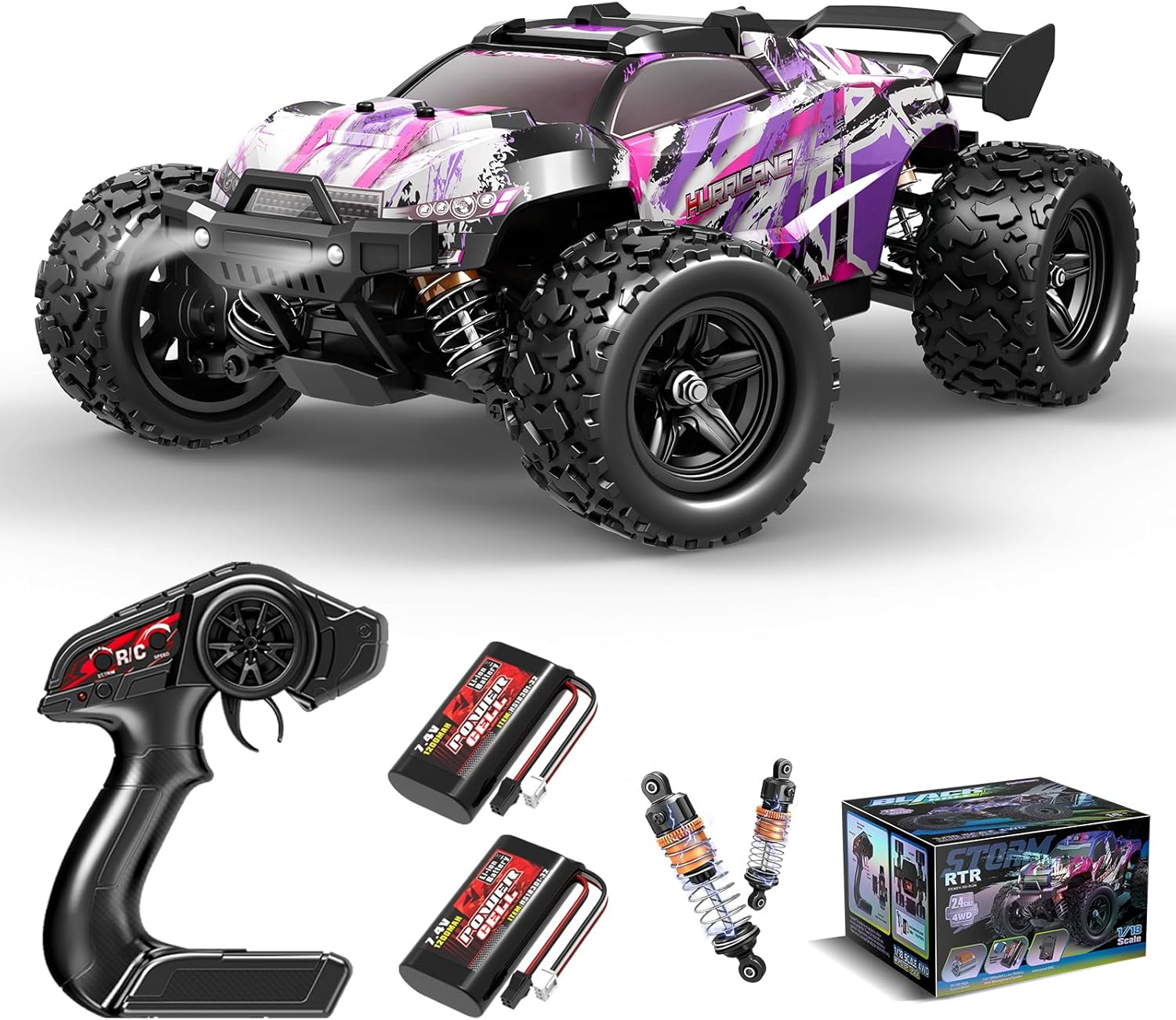 Pink Remote Control Car for Girls, 1:18 Fast Rc Cars for Girls with 40+ KM/H 4WD Off-Road Rc Truck, Includes 2 Rechargeable Batteries, 8 9 10 11 12 13 Year Old Girl Gifts image number 1