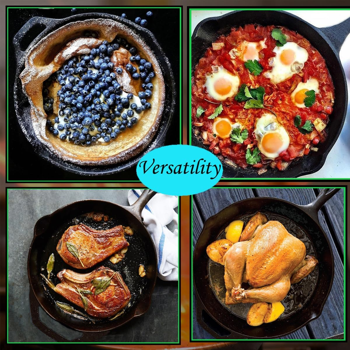 La Cuisine Pre-Seasoned Cast Iron 10&rdquo; (25 Cm) Skillet Griddle Frying Pan &ndash; Ideal for Indoor & Outdoor Use, Oven Safe. PFOA and PTFE Free image number 1