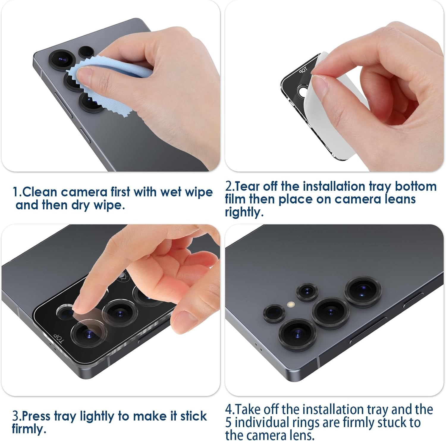 Simpeak 2Pack Camera Lens Protector Compatible with Samsung Galaxy S25 Ultra 2025, Individual 9H Tempered Glass Camera Metal Case for S25 Ultra [Installation Tray] (Black) - Black image number 4