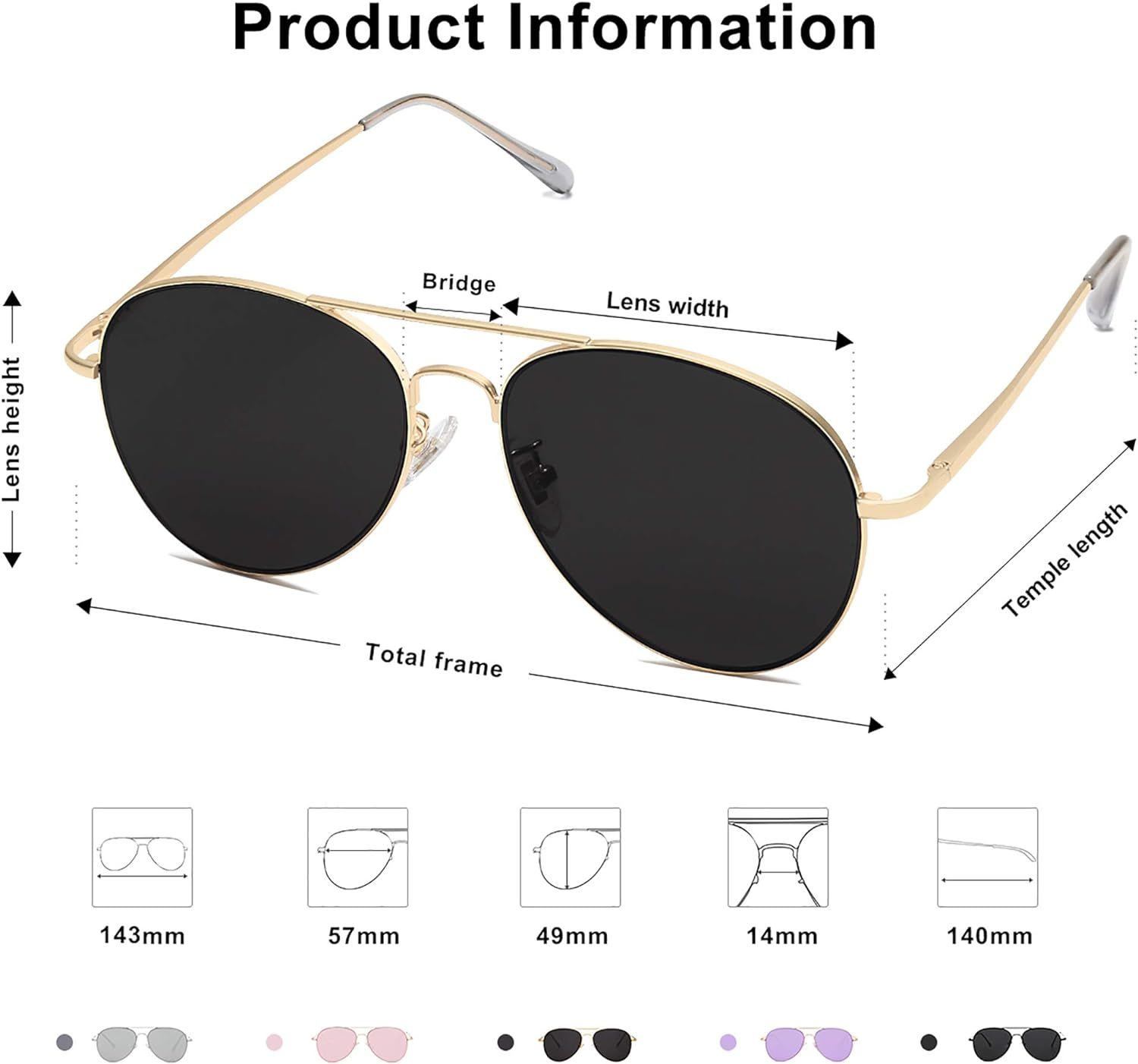 SOJOS Classic Aviator Sunglasses for Women Men Metal Frame Spring Hinges SJ1030 with Gold/Grey image number 3