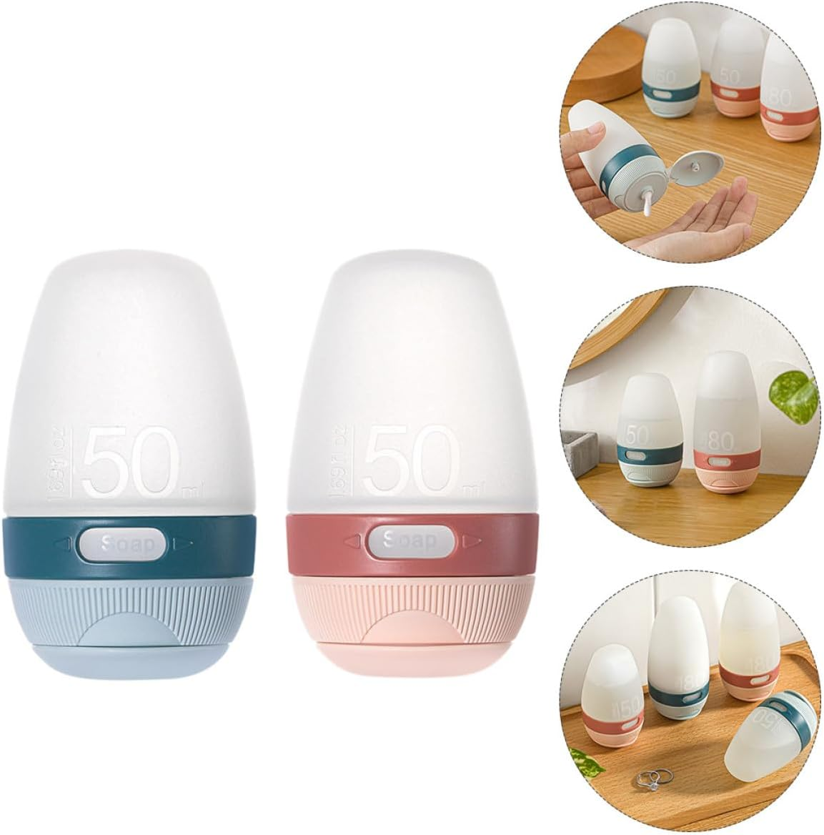 TEHAUX 2Pcs 50Ml Silicone Travel Bottles Leakproof Refillable Cosmetic Lotion Dispensers Portable Sample Containers for Skincare and Toiletries Use image number 2