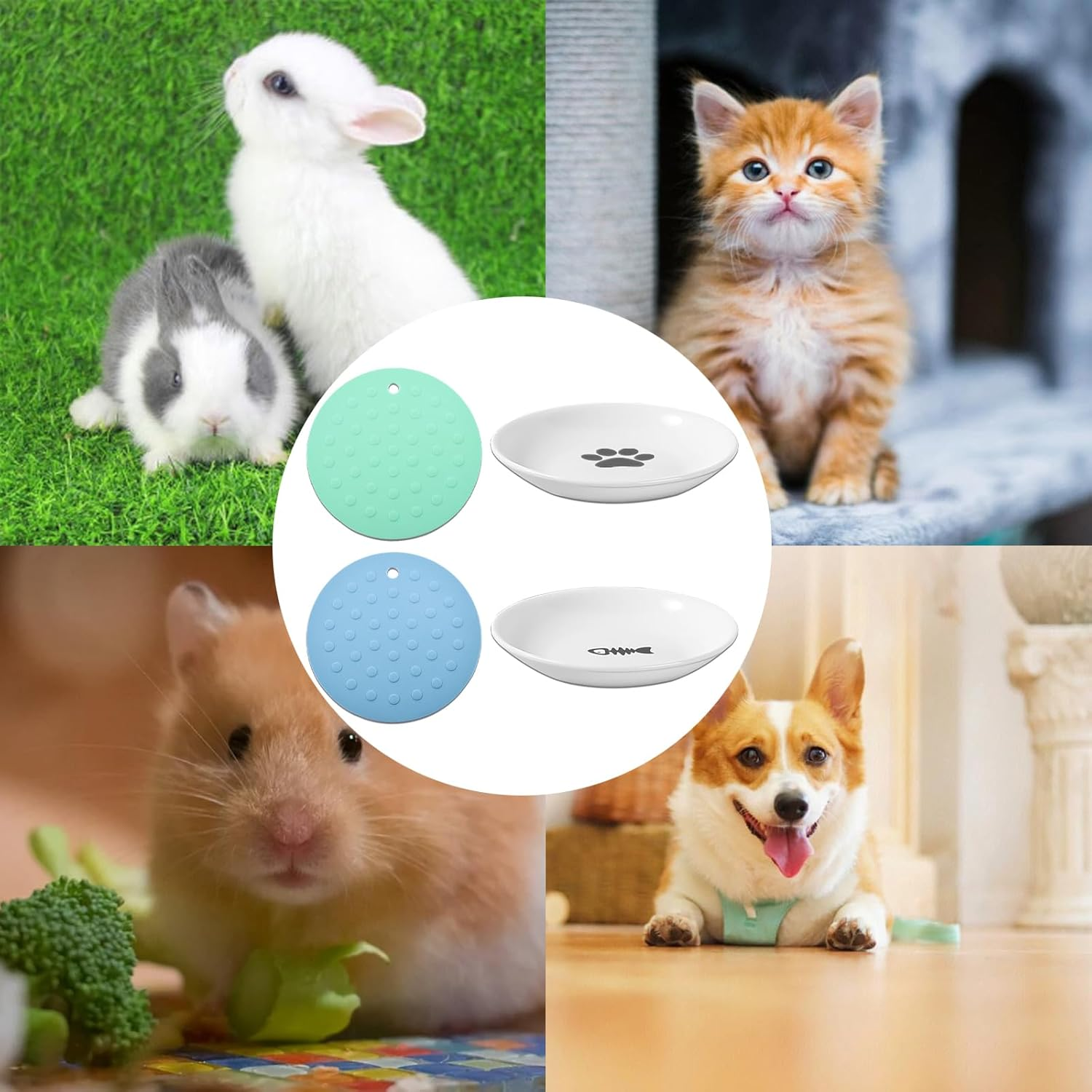 DYOUEN Pack of 2 Cat Ceramic Cat Bowl with Non-Slip Mats Cat Food Plate Non-Slip Mats Pet Bowl for Kittens and Small Animals image number 3