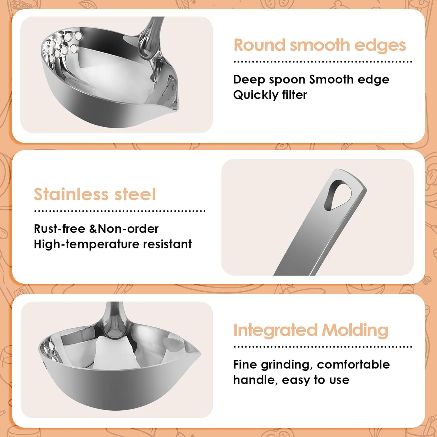 Synpinya Stainless Steel Ladles with Pouring Lip, Serving Soup Ladle, Skimmer Slotted Spoon, Strainer Oil Colander, Canning Ladle Pouring Rim image number 5