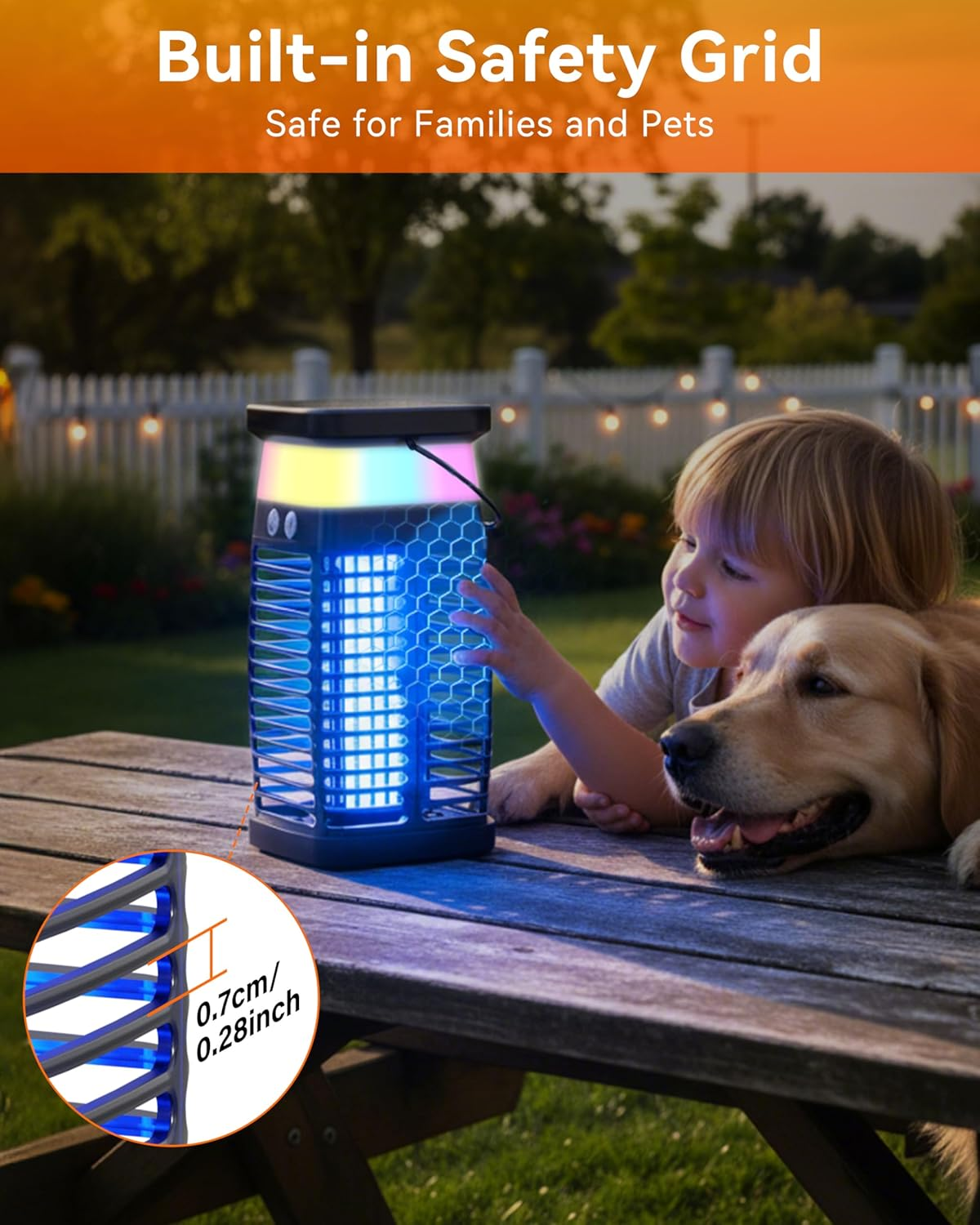 Mosiller Solar Bug Zapper Outdoor - Electric Fly Killer Mosquito Zapper Waterproof, Portable Trap Lamp Brightness Outdoor & Indoor Insect Killer with Panel Sensor for Home, Patio, Backyard, Camping image number 3