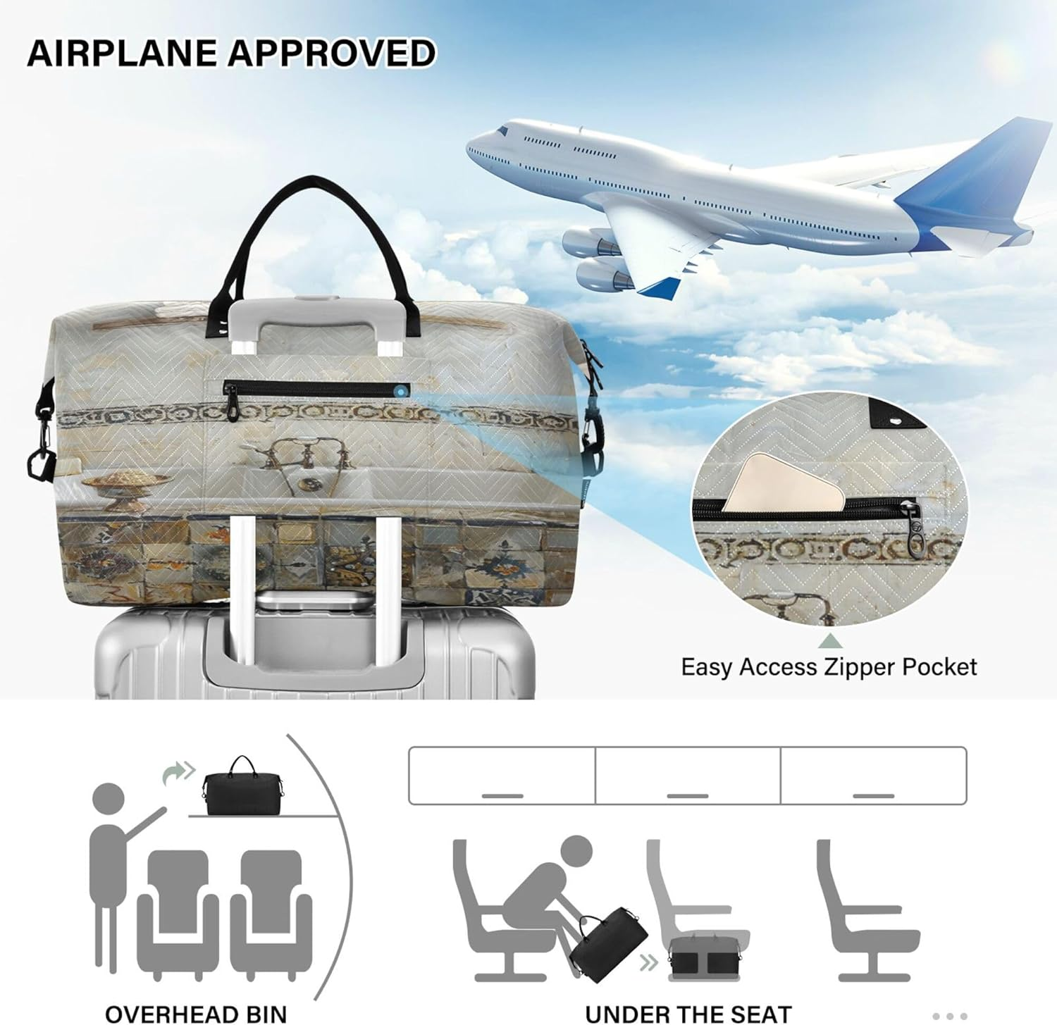 Duffel Bags Sport Training Bag Overnight Bag with Toiletry Bag for Travel Large Capacity Elegant Bathtub with Vintage Tiles, Multi, One Size, Modern/Fitted, Multi, One Size, Modern/Fitted image number 1