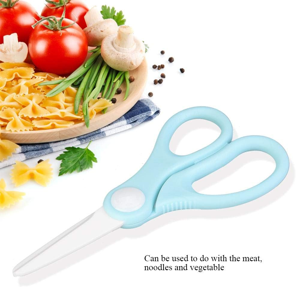 Baby Food Scissors Ceramic with Covers Portable Cutter Anti-Rust Kitchen Shears for Baby Infant Complementary Food(Blue) image number 2