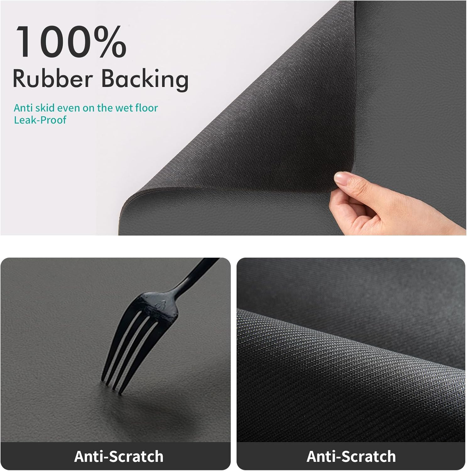 Pet Food Mat, Absorbent Dog Mat for Food and Water, Pet Placemats for Cat and Dog Water Bowl, Non-Slip Dog Food Mat, Dog Feeding Mat to Protect Your Floors (Dark Grey-2 Paws, 44.5 X 71 Cm) image number 2