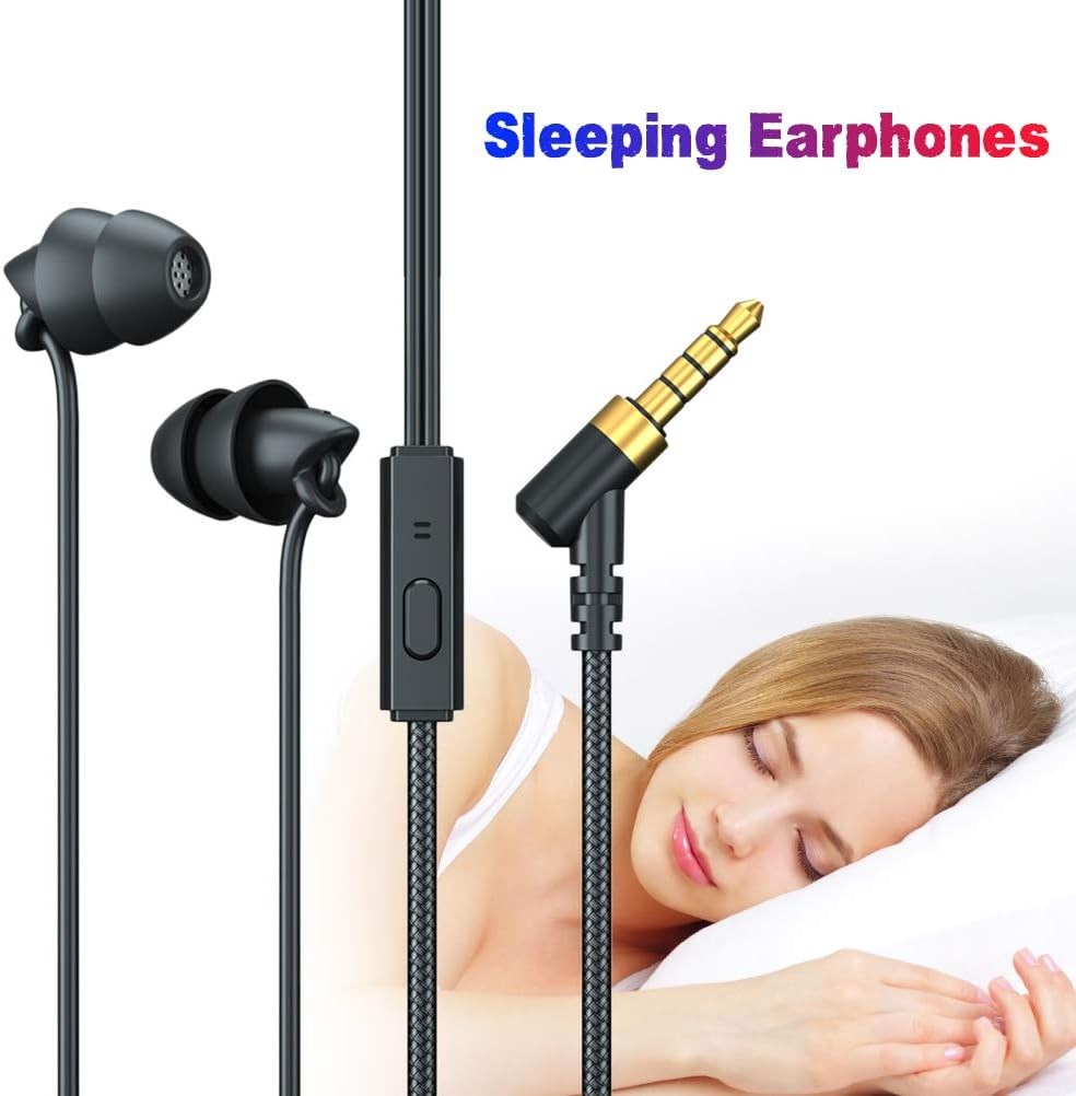 Generic Skin-Friendly Silicone in Ear Earphones Stereo Sleeping Earbuds Noise Cancelling Wired Headset for MP3 Phones, Hifi Sound Quality for Relaxation (Black)