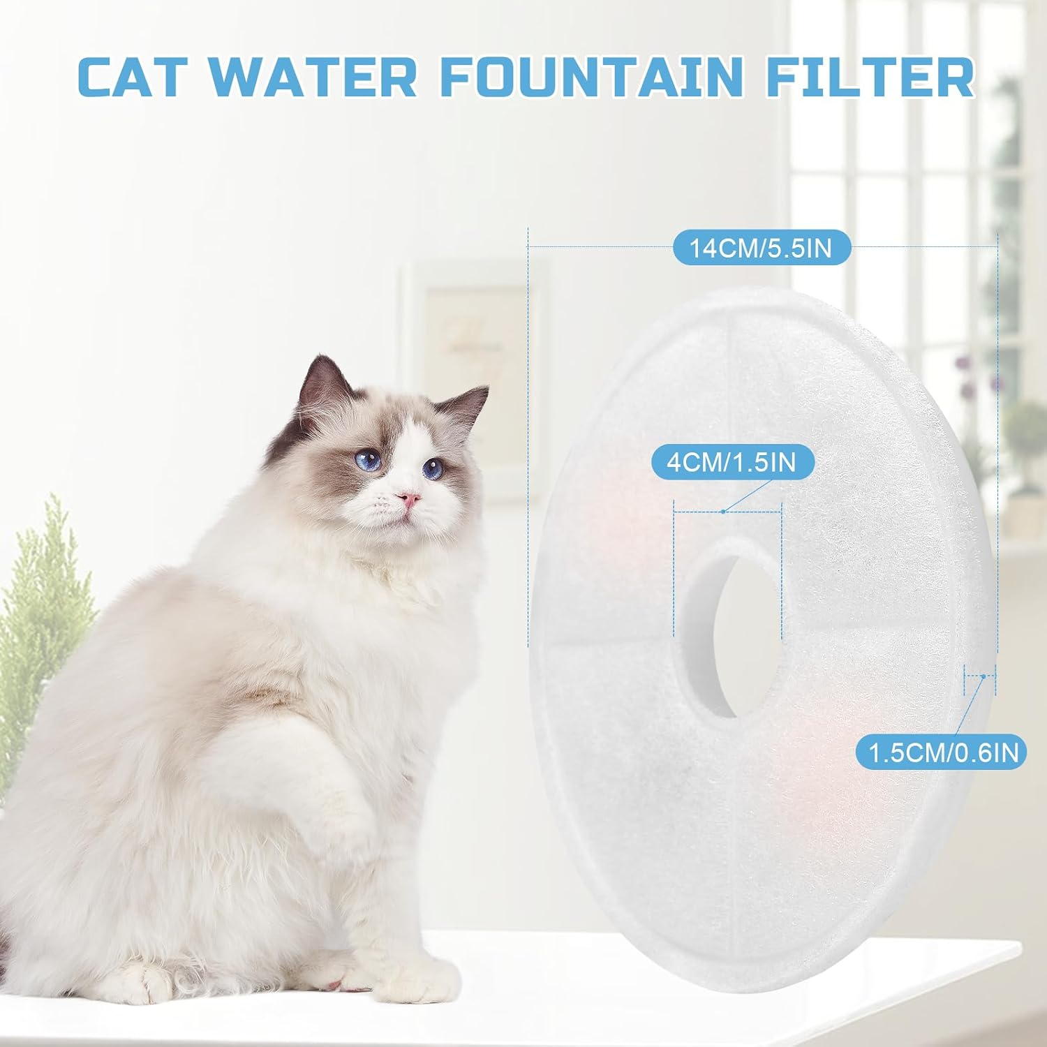 Vindox Cat Fountain Filter, 8 Pack, Compatible with 3L Fountain, Activated Carbon & Ion Exchange Resin, Removes Impurities & Odours, Keeps Pets Healthy