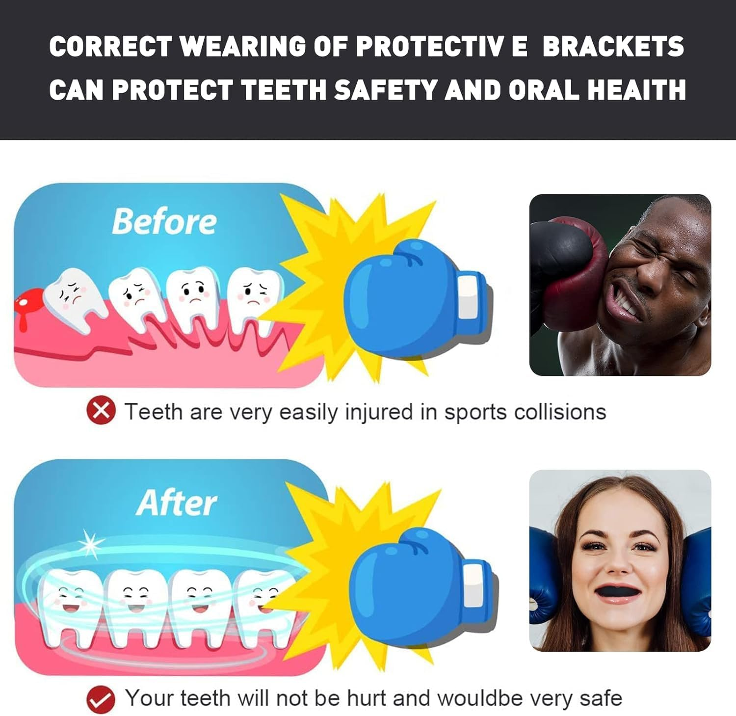 2Pcs Football Mouth Guard, Sports Mouth Guard Football Mouthpiece Youth Mouth Guards with Strap Mouthguards for Youth and Adult Athletes, Boxing, Lacrosse and Hockey image number 6