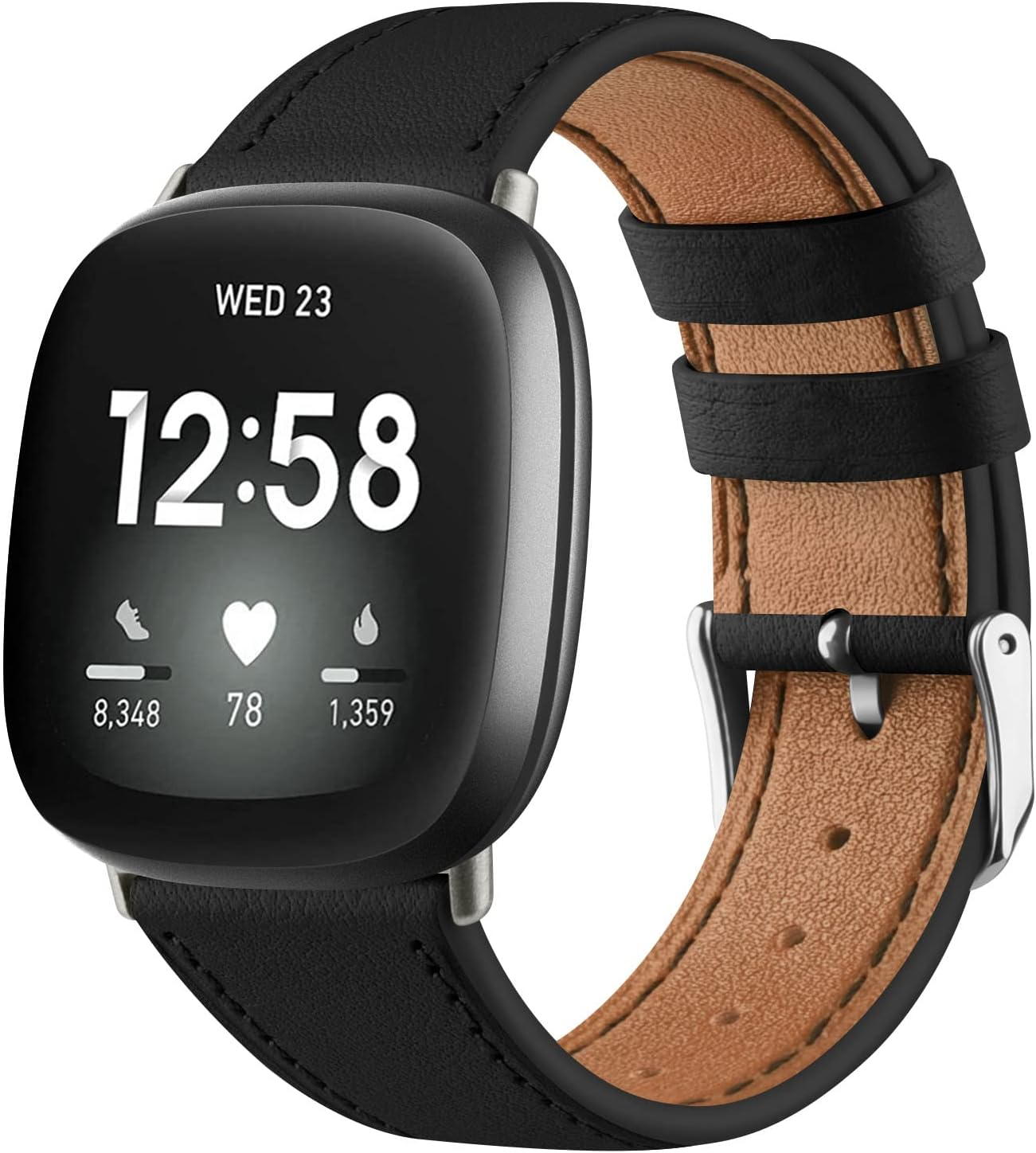Leather Strap for Fitbit Versa 4 Band&Sense 2 Band, for Men Women, Soft Adjustable Sport Leather Replacement Straps for Fitbit Versa 4/3 / Sense 1/2