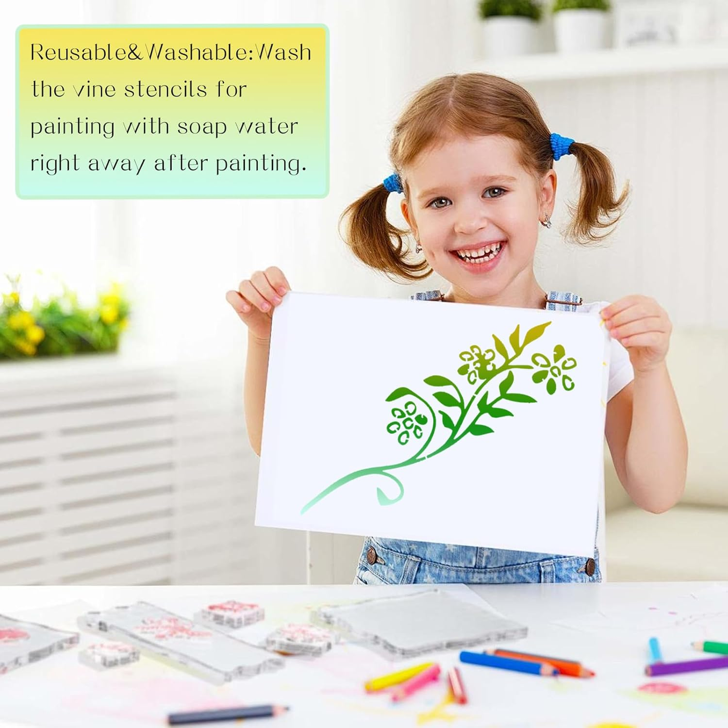 12PCS Large Wall Stencils for Painting,Vines/Flower Stencils,Stencils for Painting,Wall Stencil,Stencils for Crafts Reusable,Stencil Paint,Craft Stencils for Painting on Wood,Wall,Fabric,Furniture image number 4