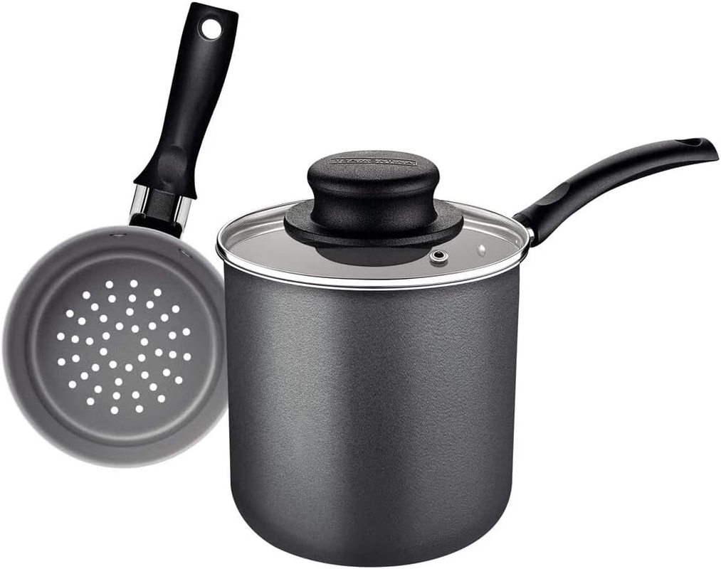 Tramontina 20273/610 TRAMONTINA 20273/610 Cuscusera Non-Stick Aluminum Pot with Glass Lid Trim, 0.8 L (Fluorine Coated) with Hot Water Kettle, Lightweight, Non-Stick, Dishwasher Safe, for Gas Fire image number 4