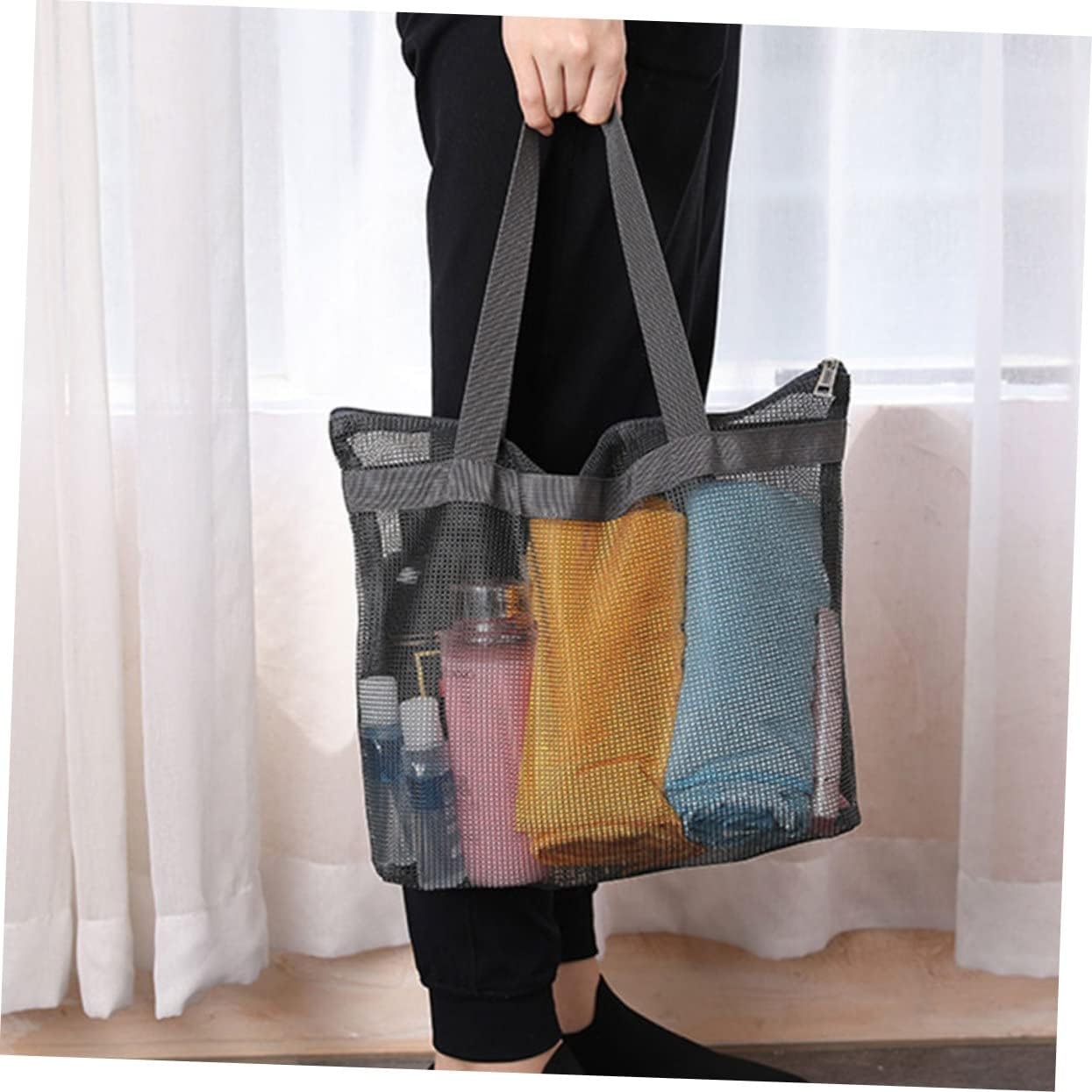 TOGEVAL 2Pcs Mesh Beach Tote Handbag Versatile Handheld Shopping Bag for Beach Essentials Swim Gear and Toiletries Lightweight Design image number 4
