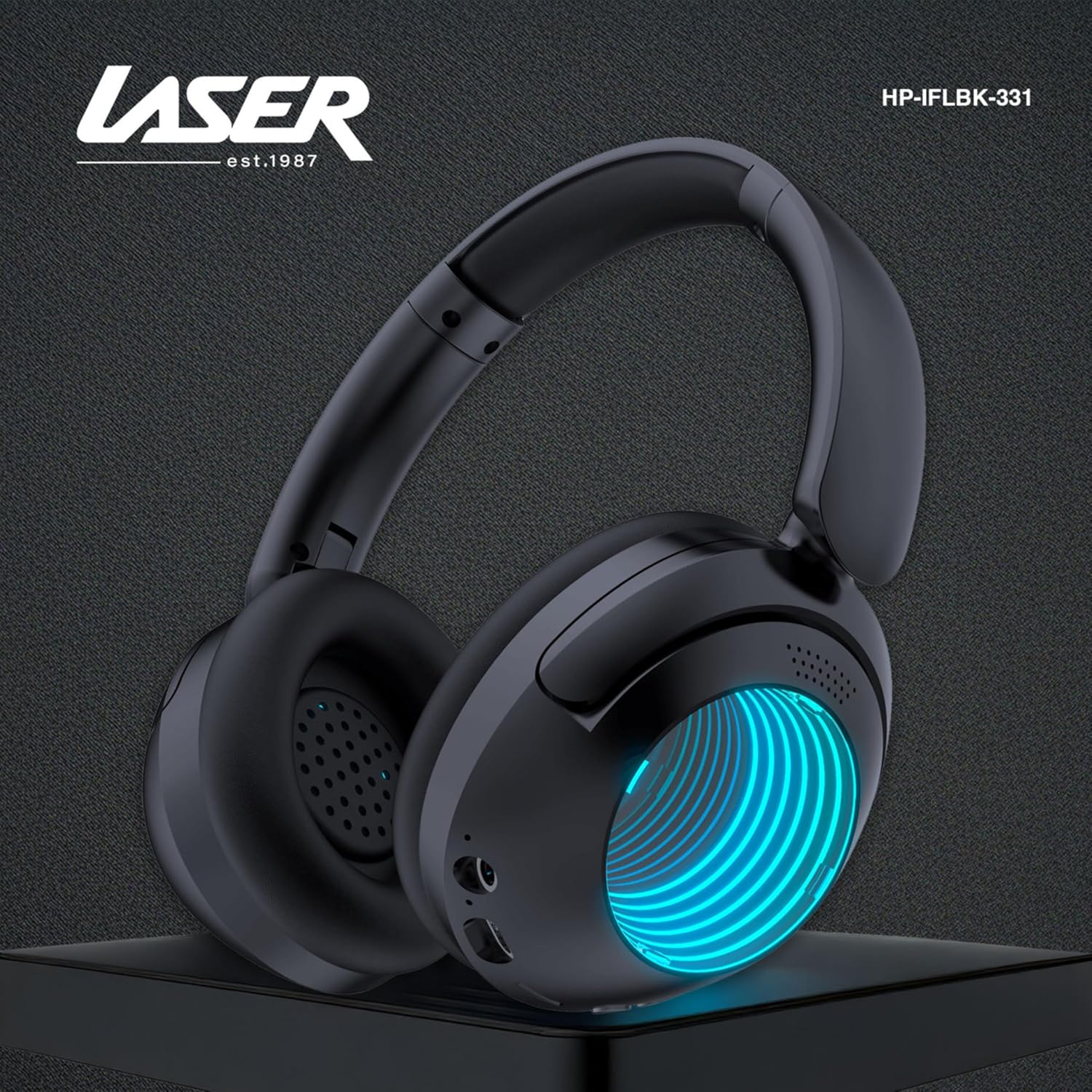 Laser Infinity RGB Light Bluetooth Headphones with Built-In Mic, 6 HRS Playtime, Touch Controls - Supports Bluetooth 5.4, AUX, Micro SD, USB C Charging, Black image number 1