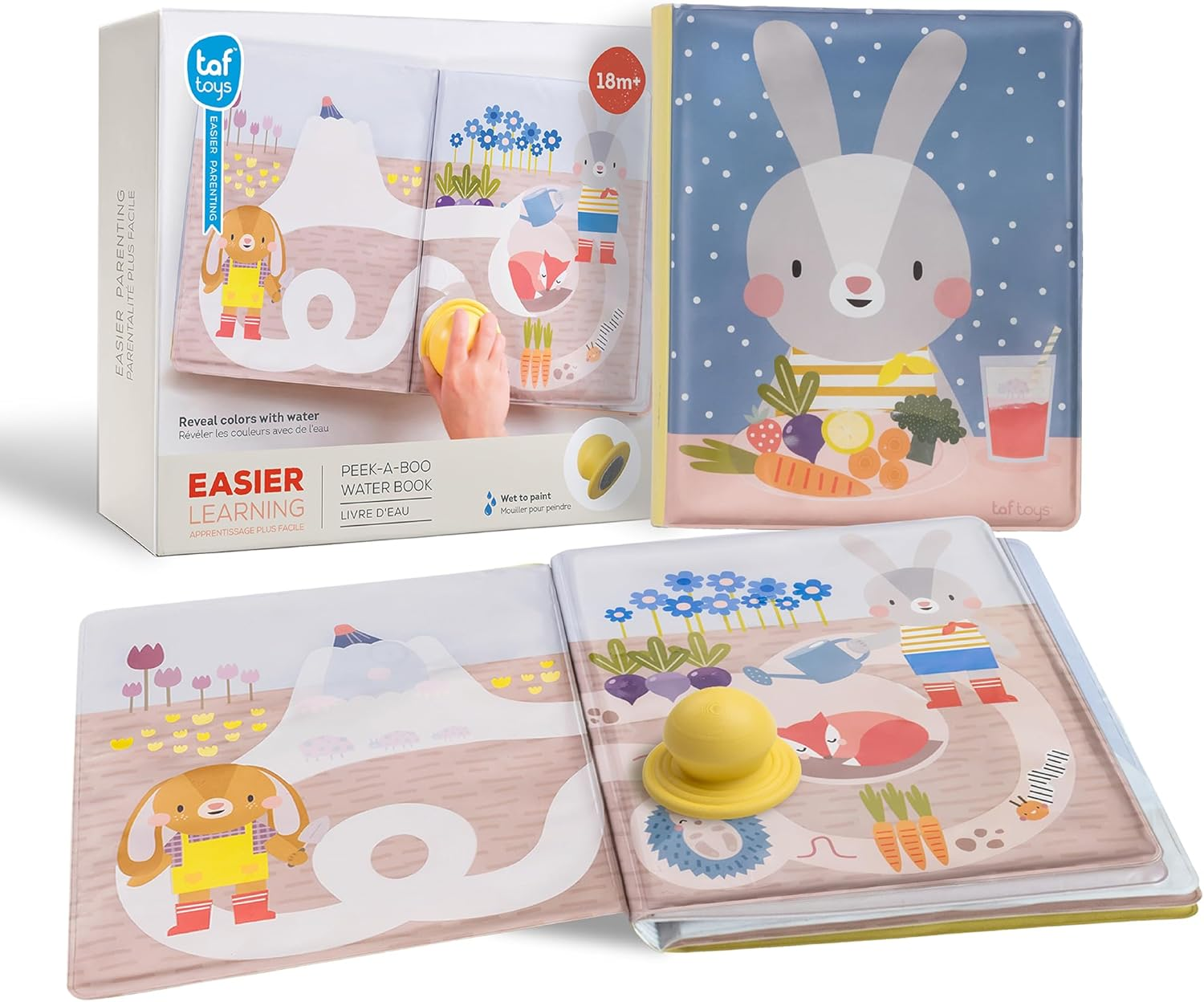 Taf Toys Peek-A-Boo Water Book, Reusable Water-Reveal Activity Book for Toddlers 18+ Months