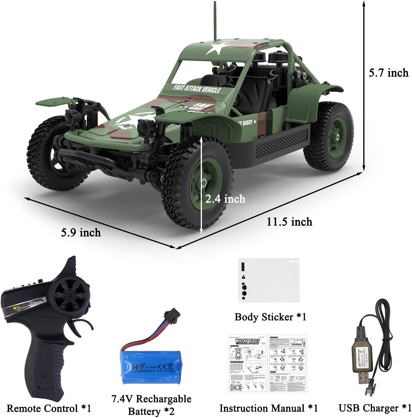 Spobot RC Car Military Truck 4WD Off-Road Army Tactical Vehicle Remote Control Truck with Lights Drift Cars Kids Hobbytoy image number 3