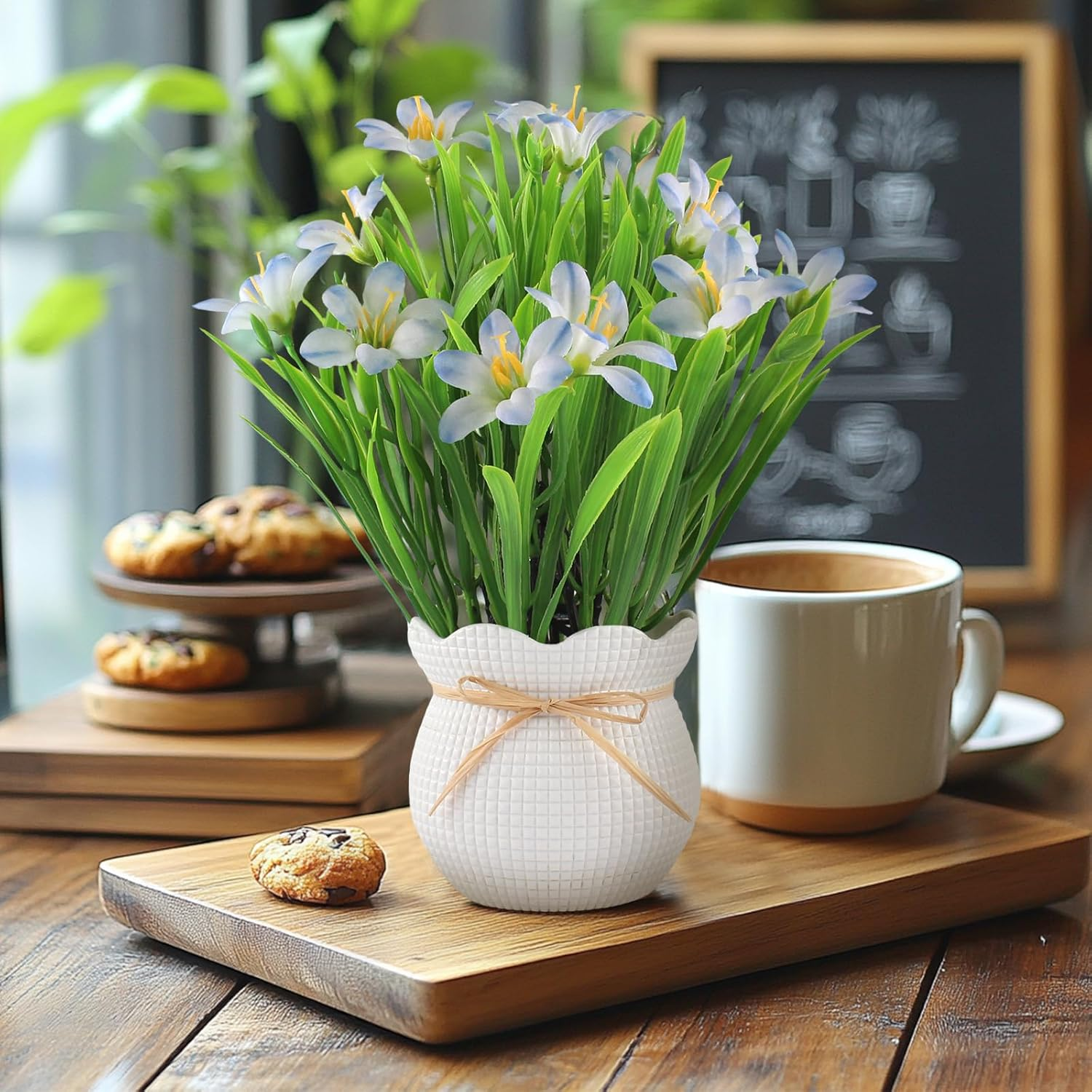 Artificial Flowers Plant UV Resistant Realistic Potted Faux Flowers Lifelike Greenery Maintenance Free Florals Indoor Outdoor Home Office Decor image number 3