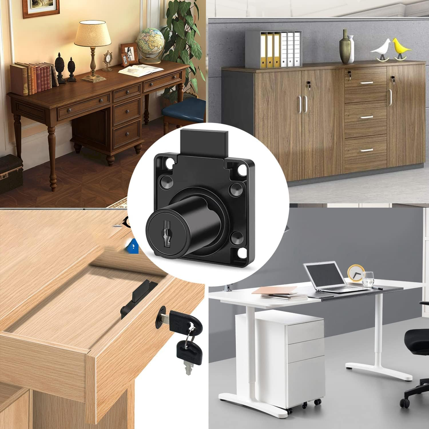 4PCS Cam Lock 22Mm, Security Cabinet Lock with Key Different Cupboard Lock for Furniture Mailbox Drawer Postbox Letterbox Household Office Door Locks Black - Black-1 Pack image number 3