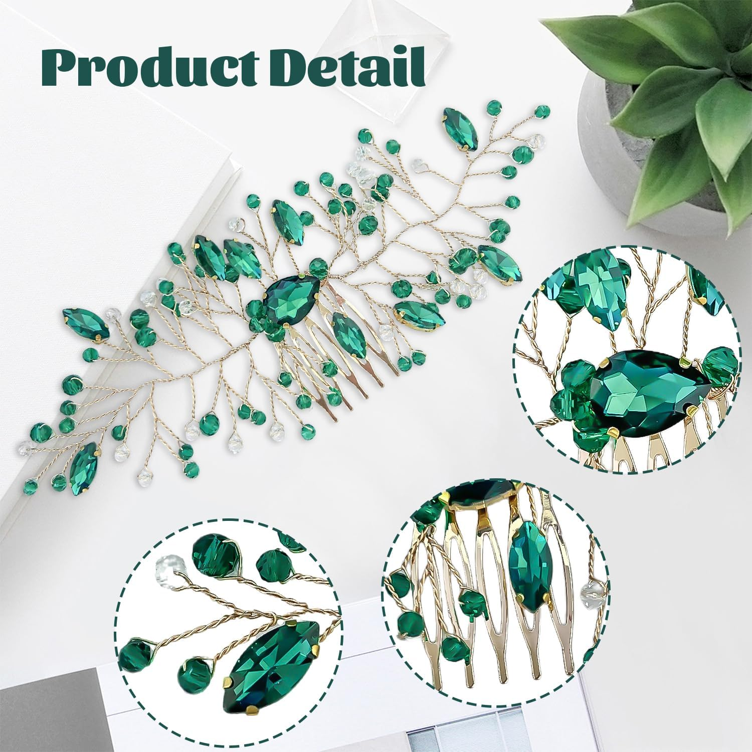 20 Pieces Rose Flower Hair Pins and 1 Piece Emerald Green Hair Comb Wedding Hair Accessories Bridal Hair Accessories for Women and Girls Prom Bridesmaid Party Gift image number 6