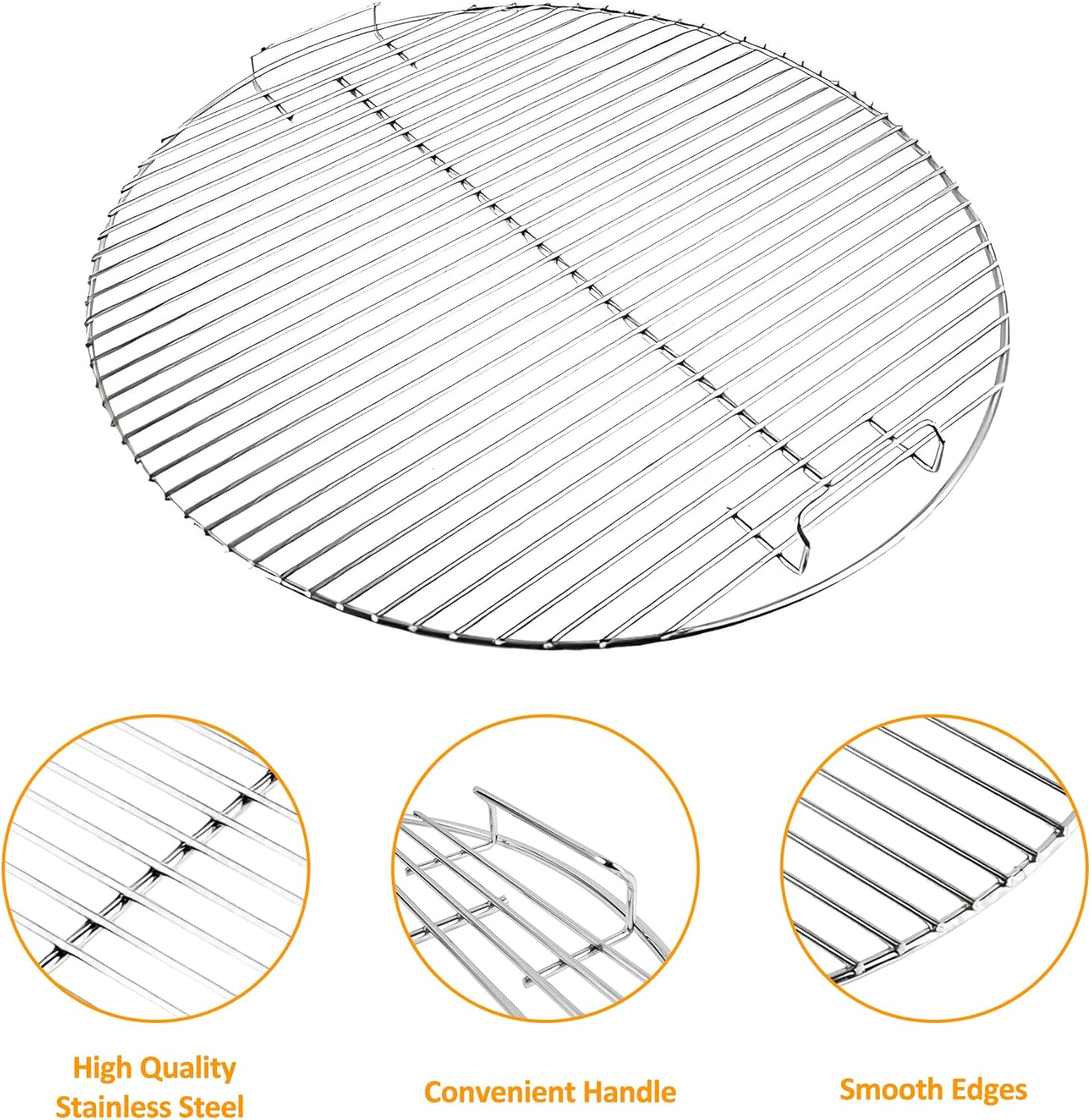 Cooking Grate for Weber 18'' Charcoal Grills, Charcoal Grill Grate Fits for Weber 18" Inch Smokey Mountain Cooker Charcoal Smoker Grills, Replacement for Weber 7432 85042 83013 Parts, 3 Pack image number 6