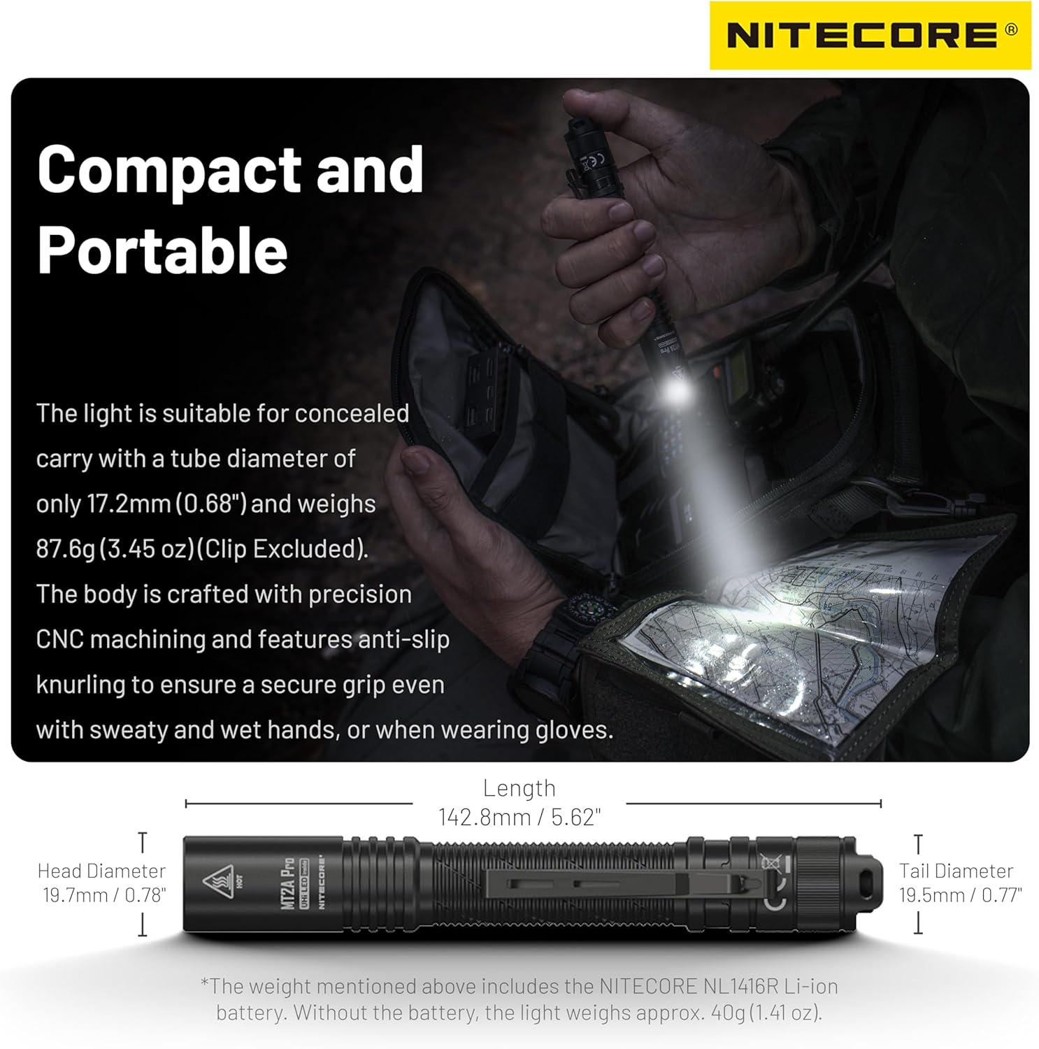 Nitecore MT2A Pro High Performance Rechargeable AA Flashlight 1000 Lumens with Label image number 3