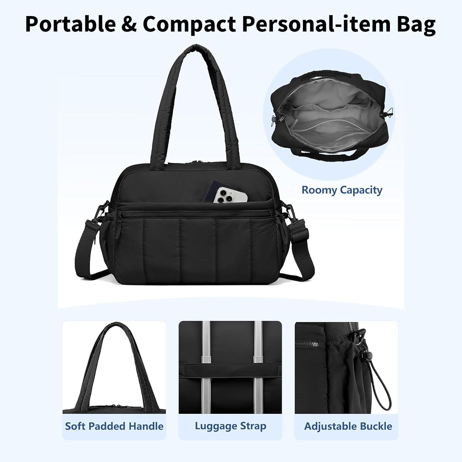 Rhoyee Gym Bag, 20L Travel Duffel Carry-On with Wet Pocket & Shoe Compartment, Lightweight Water-Resistant Weekender Tote for Sports, Work, Yoga, Hospital, and Overnight Trips &ndash; Black image number 3