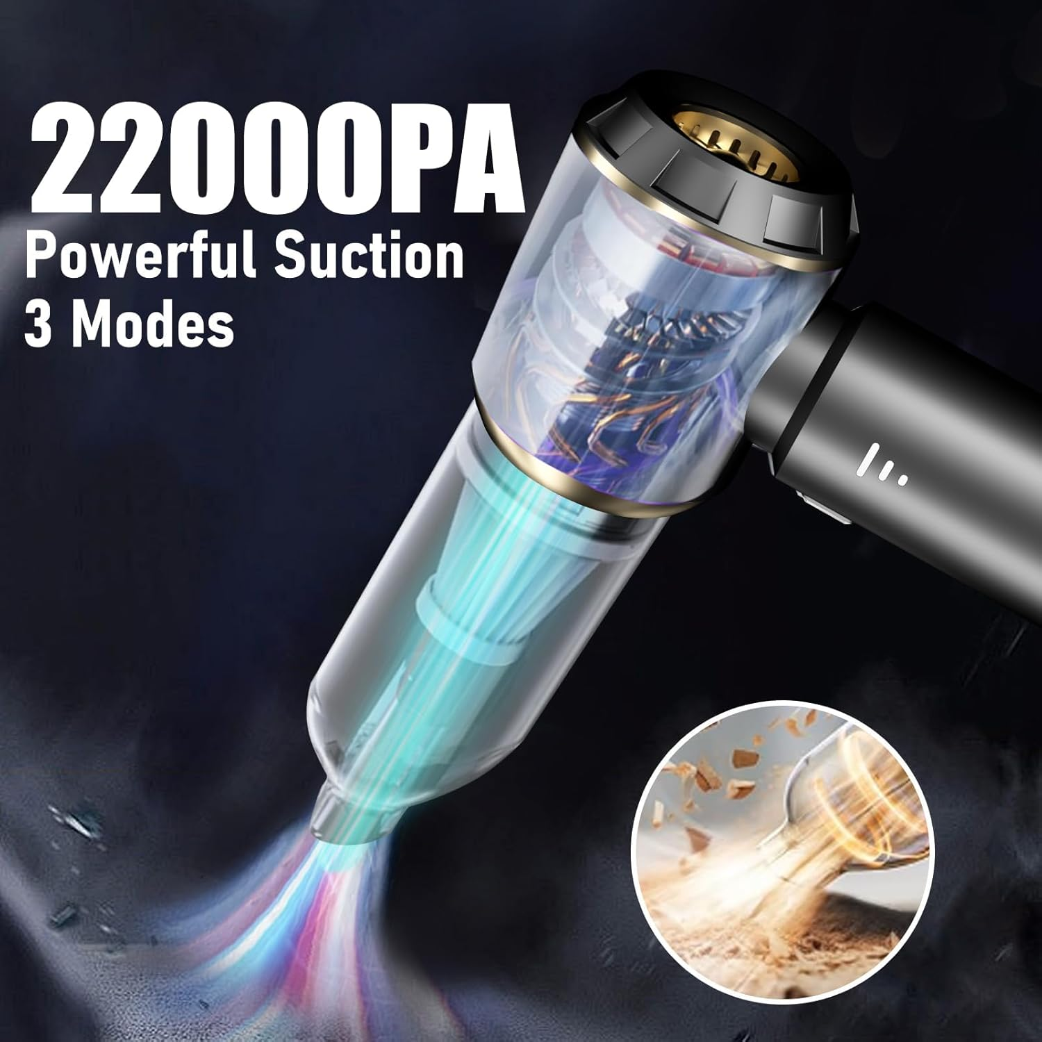 Car Vacuum Cleaner Cordless, Handheld Vacuum 22000PA High Power Suction, 4-In-1 Compressed Air Duster & Air Blower & Pump, Portable Vacuum Cleaner with 3 Gears for Home, Pet, Keyboard (Grey) image number 2