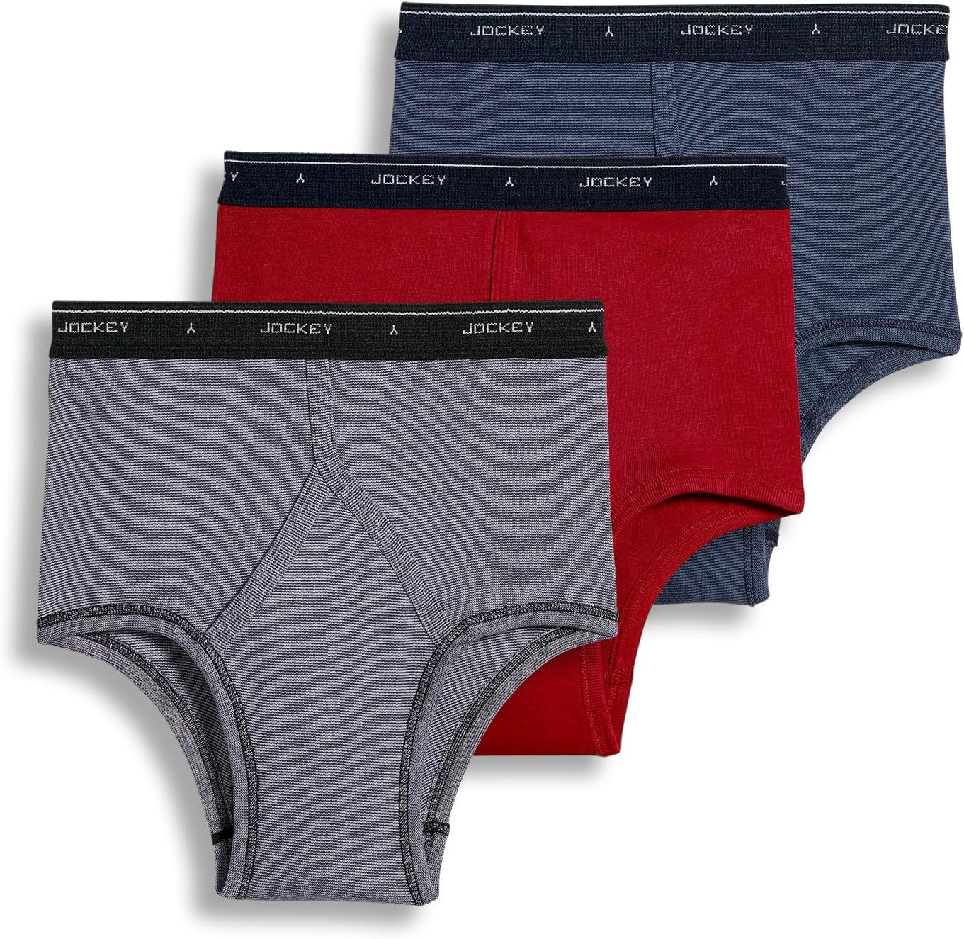 Jockey Men'S Underwear Classic Full Rise Brief - 3 Pack, Black Stripe/Red Apple/Blue Stripe, 32