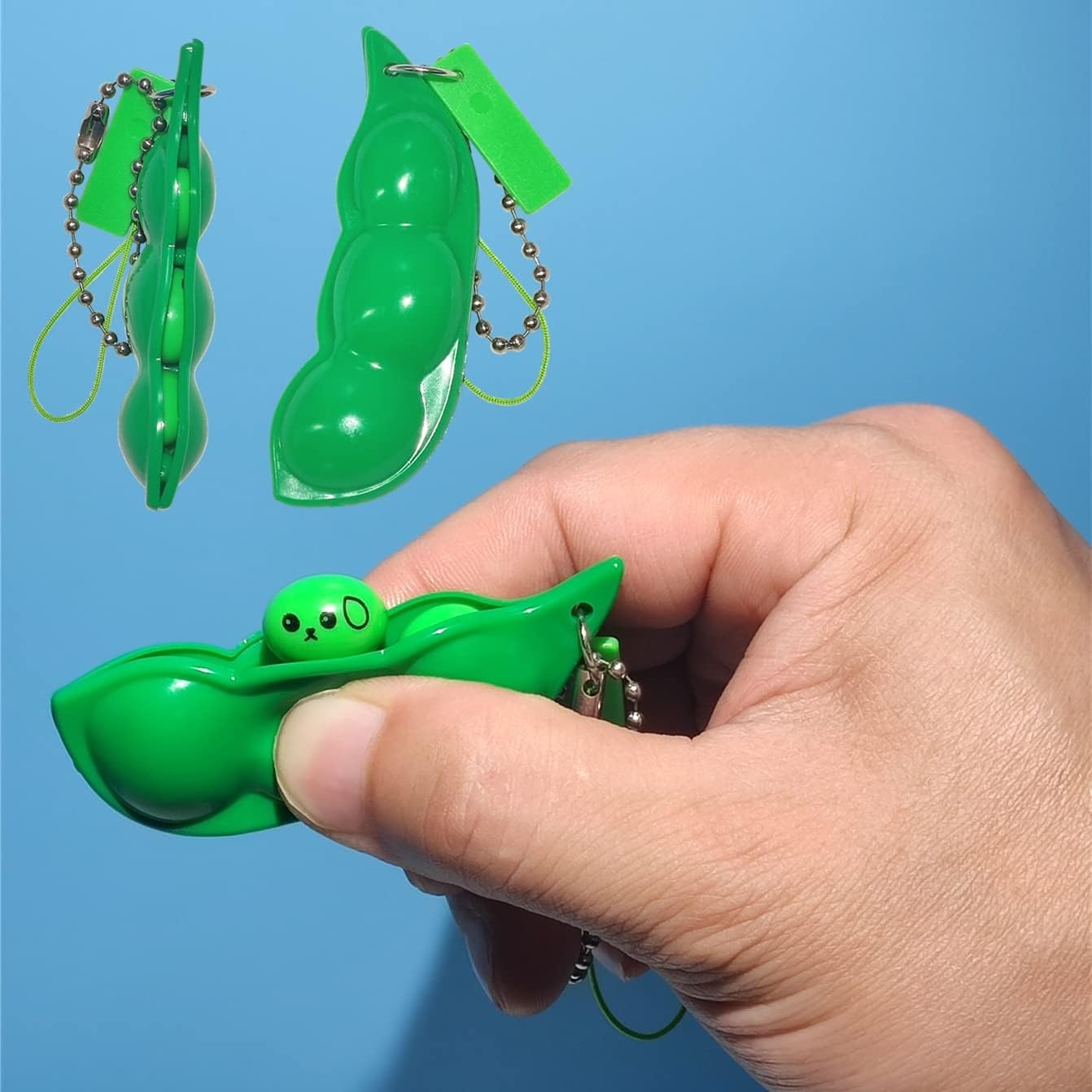 12PCS Squeeze Bean Keychain Fidget Toys for Skin Picking, Pea Pod Sensory Fidget Toys,Anti-Anxiety,Party Favor Toys image number 5