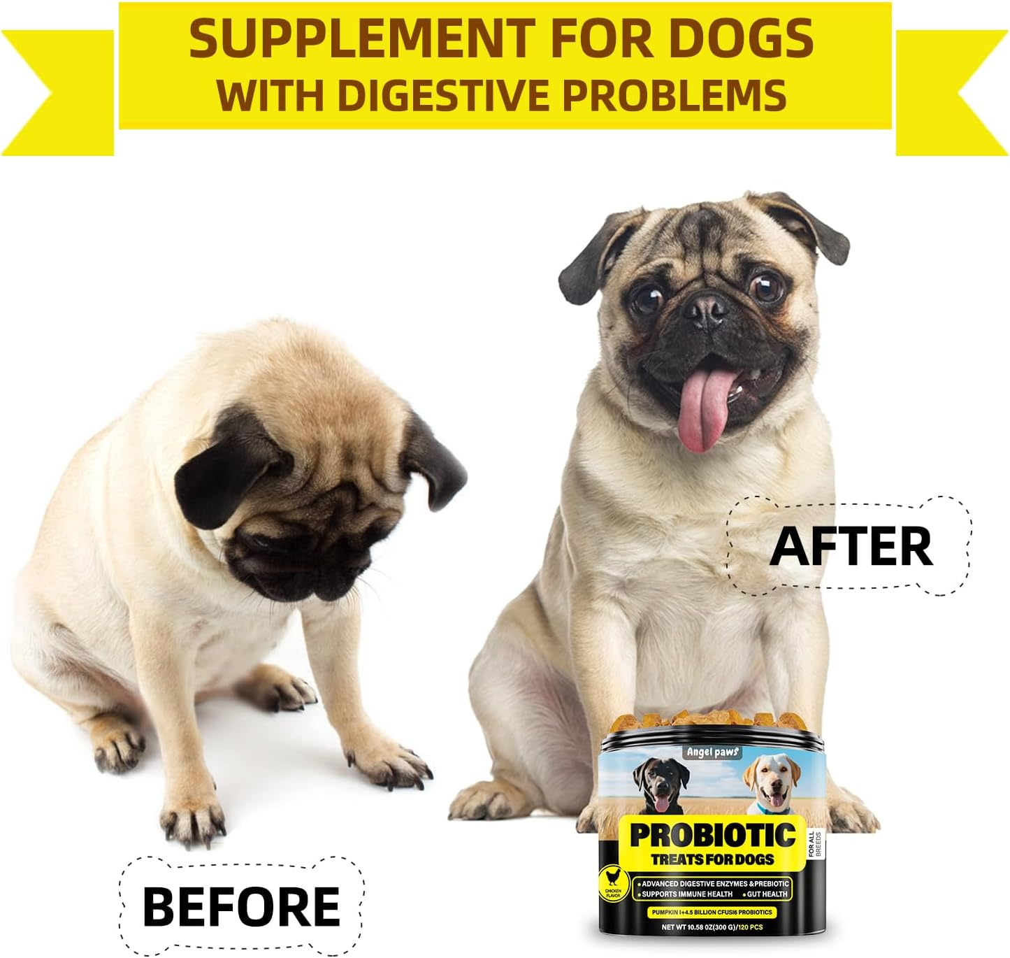 Probiotics for Dogs - Grain Free Digestive Support for Gut Health & Skin Comfort - Delicious Soft Treats with Prebiotics for Puppy, Adult & Senior Dogs