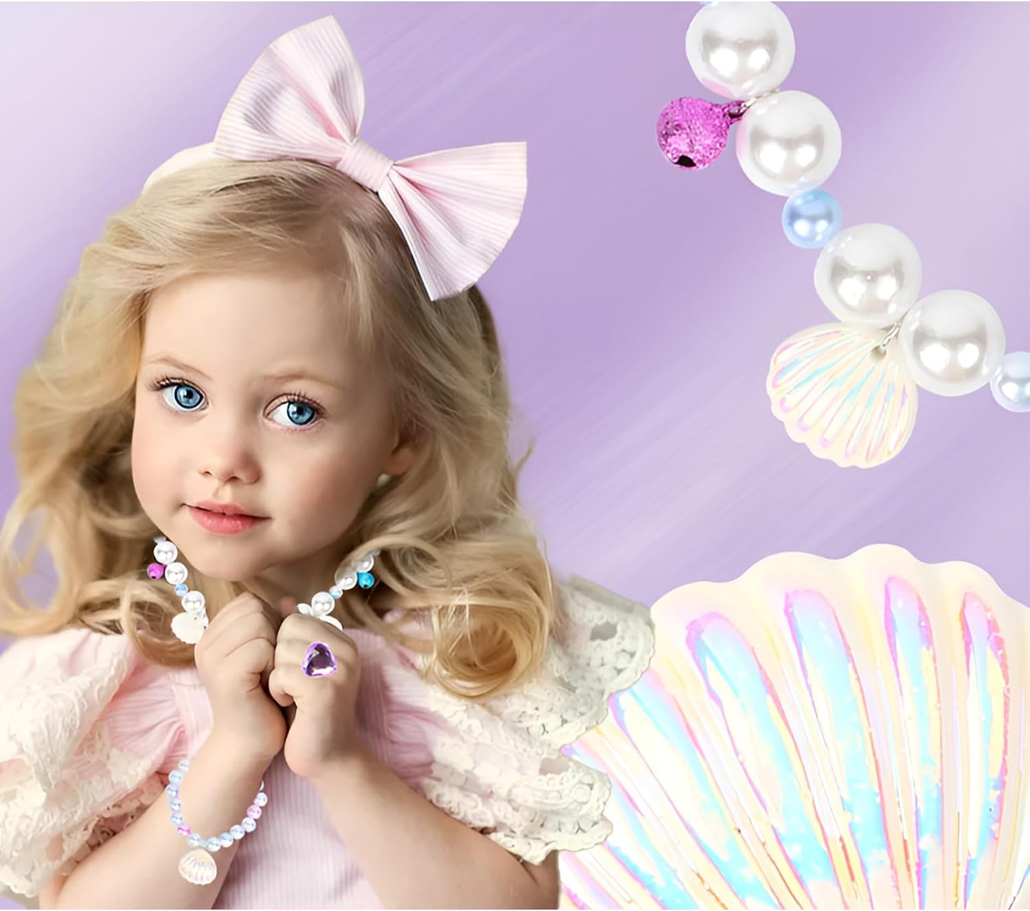 Mermaid Necklace Bracelet Set - Princess Party Accessories for Girls - Mermaid Jewelry Birthday Decorations Gift (Necklace Set) image number 3