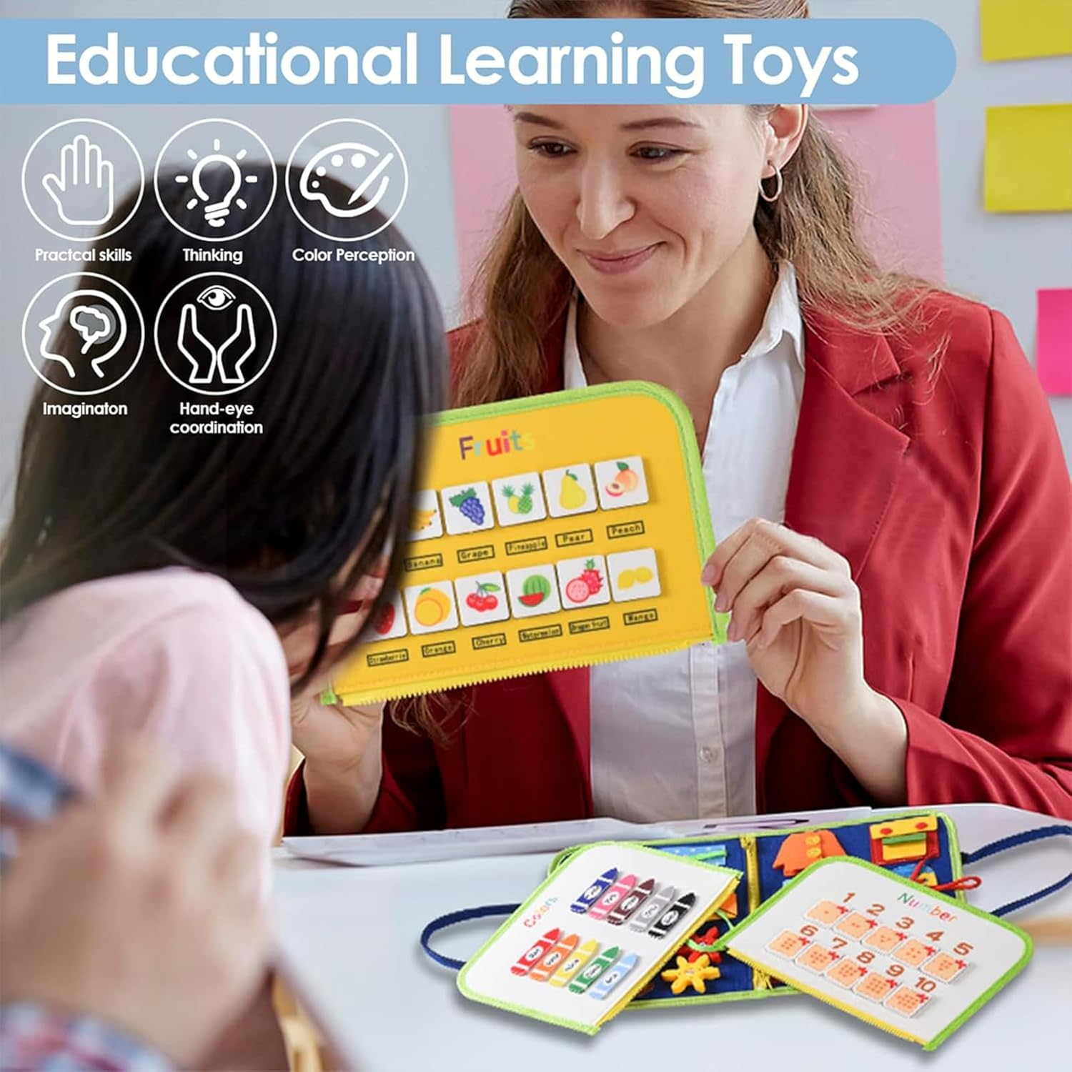 Montessori Activity Busy Book for Toddler - 3 4 5 Years Old Activity Busy Board Toy, Sensory Board Toy Educational Activities for Fine Motor Skills Learning, Travel Toys for Airplane Car Christmas image number 4