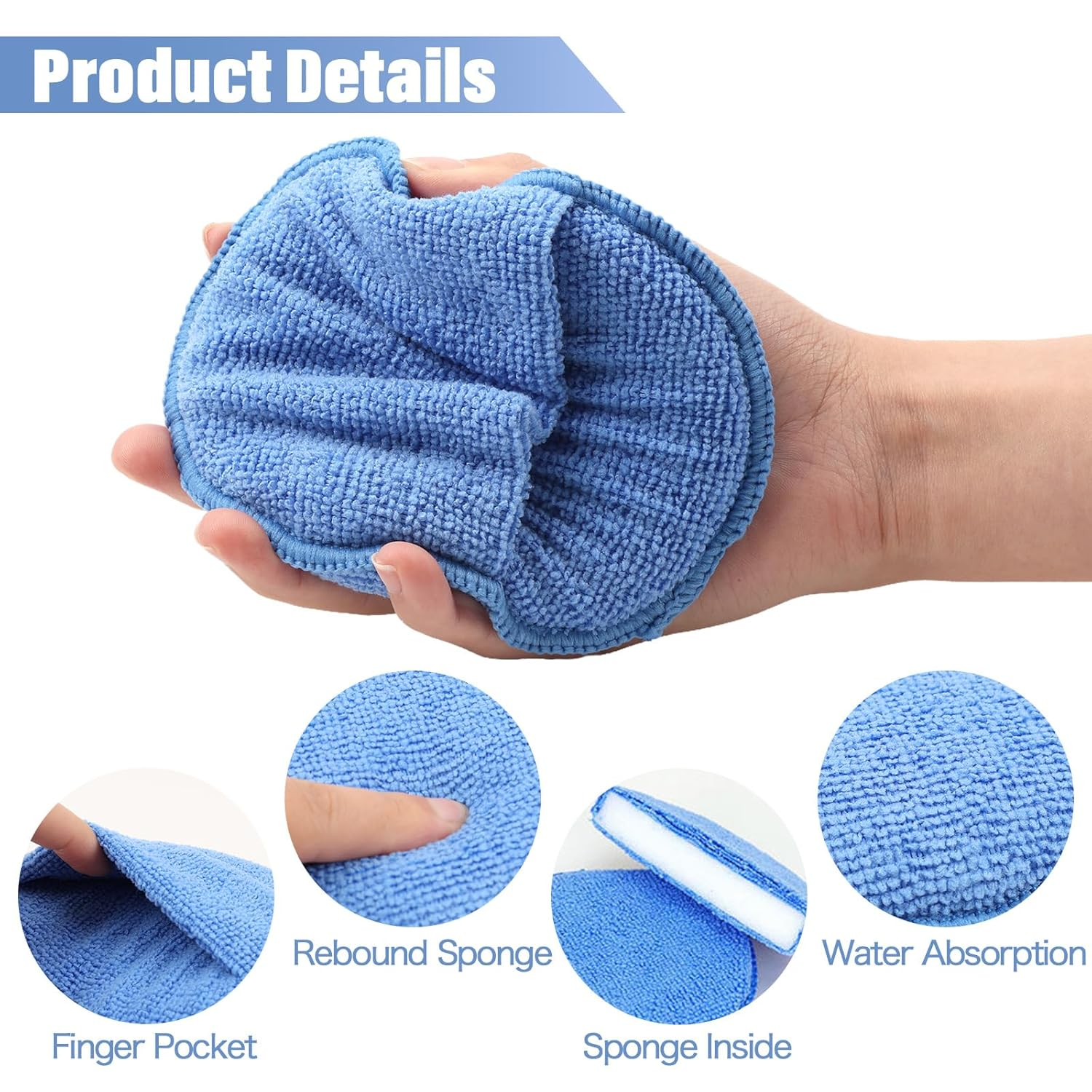 Viiotu 5 Pcs Wax Applicator Pads - 12.5Cm/4.92In - Car Polishing Pads with Finger Pockets, Car Wash Buffing Kit for Car Cleaning and Fine Polishing image number 1