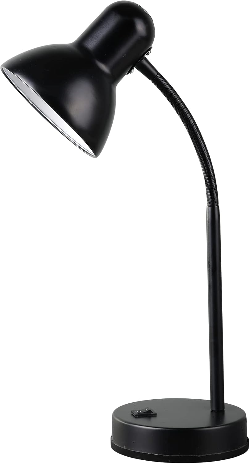 Lexi Lighting Lewis Table Lamp, Black Painted Finish, Metal Lamp with Flexible Arm and Adjustable Shade Angles, E27 Lamp Holder, Reading Desk Lamp with Rocker Switch on Base