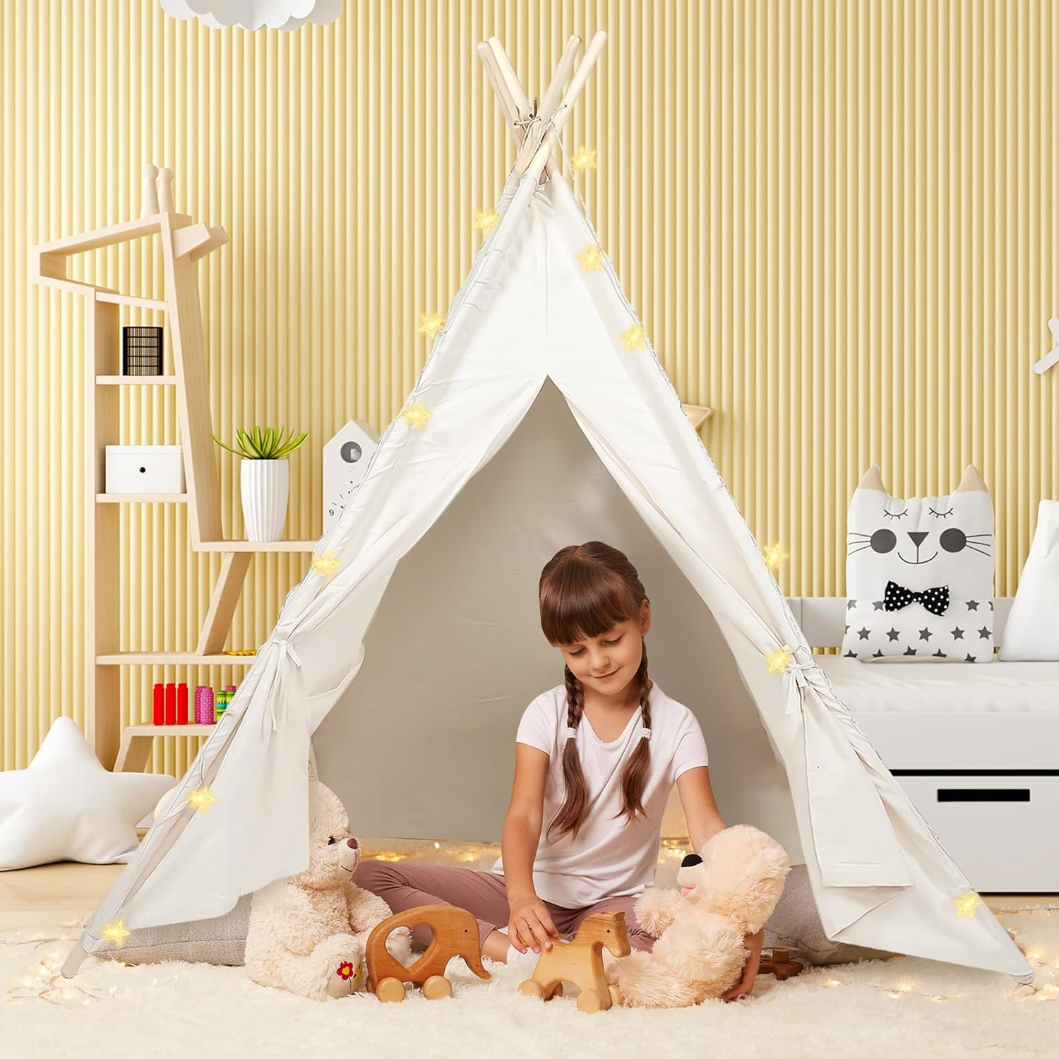 Midoook Teepee Tent for Kids,Child Teepee Tents for Boys & Girls,Canvas Child House,Toddler Tents Kid Love Fodable Play House,Kids Indoor Play House image number 2