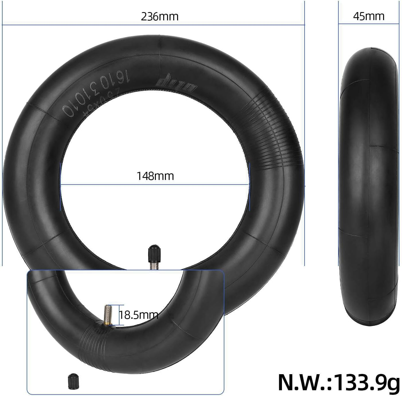 250 X 54 Thickened Tube for Xiaomi 4/4 Pro/4 Lite Electric Scooter 10 Inch Double Strength Inner Tube Tubes Replacement Wheels E Scooter Tube Replacement Tyres (Pack of 2) image number 5