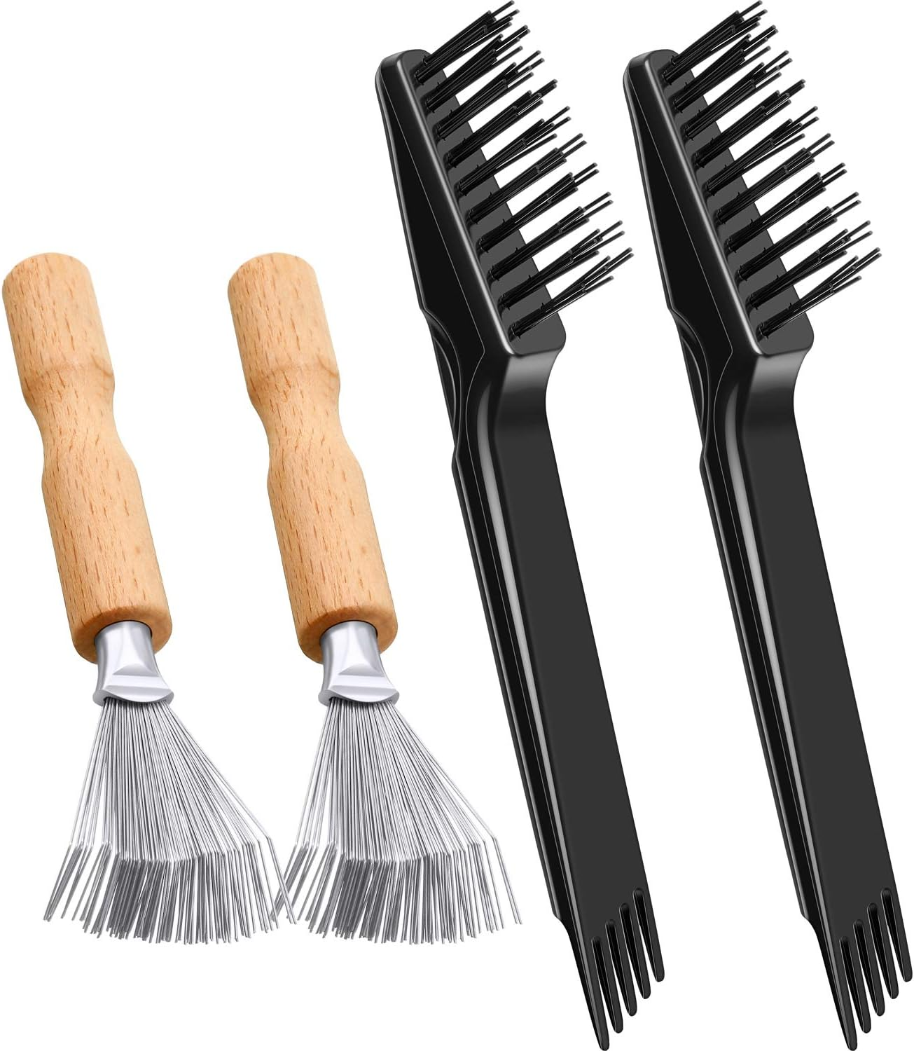Boao 4 Pcs Hair Brush Cleaning Tool Set Mini Hair Cleaning Brush Tool Wooden Handle Mini Rakes for Removing Dust Home Salon Use(Black) image number 2