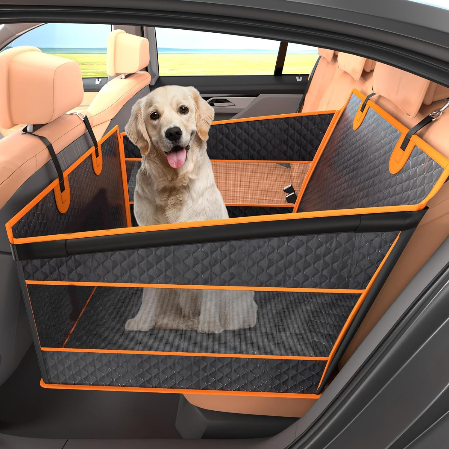 Dog Car Seat for Large Dogs, Back Seat Extender for Dogs, Foldable Pet Car Seat with Waterproof Oxford Fabric and Non-Slip Bottom, All-Around Protection and Strong Support