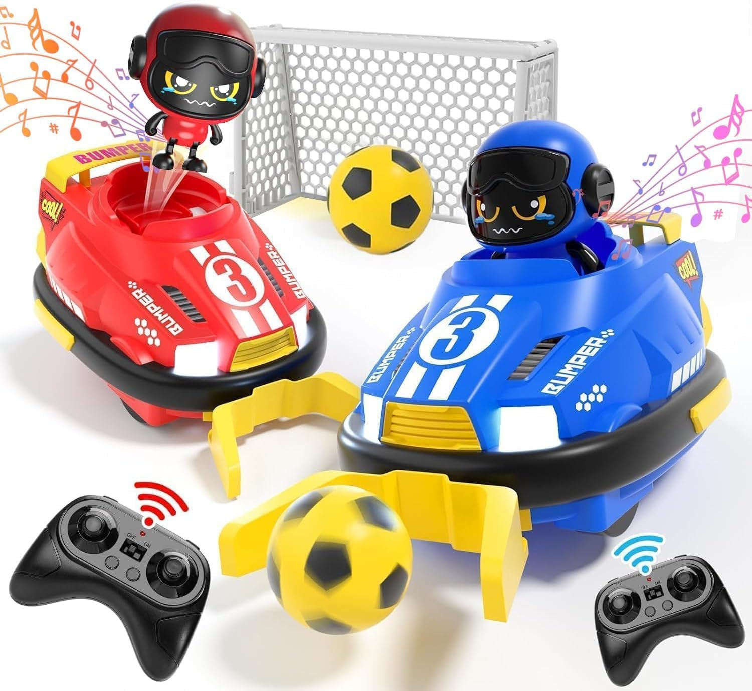 B-Qtech 2 Pack Remote Control Cars Toys for Kids, Speed Cars Games, RC Battle Bumpers, Cartoon Cars with Music & Light, Christmas Birthday Gifts image number 3