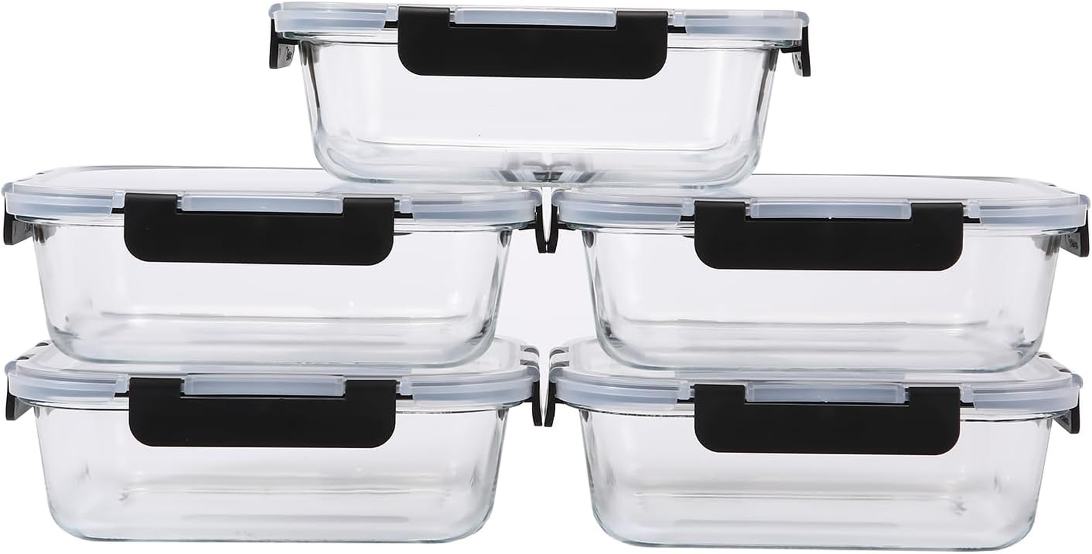 Glass Food Storage Containers Set BPA Free, Airtight & Leakproof Lids, High Borosilicate Glass for Meal Prep, Lunch & Leftovers, Food Safe Kitchen Organization Containers (Transparent 5-Piece Set) image number 4